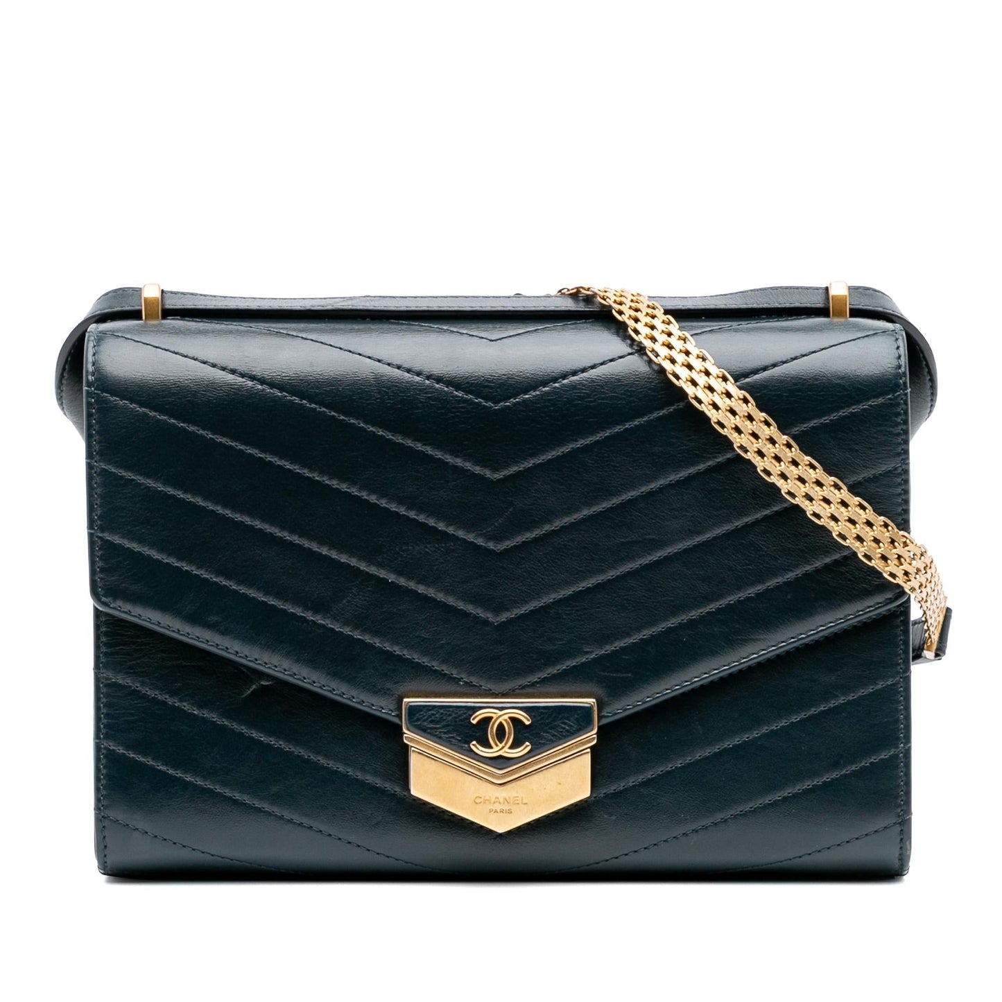 Chanel CC Chevron Calfskin Medal Flap Handbag