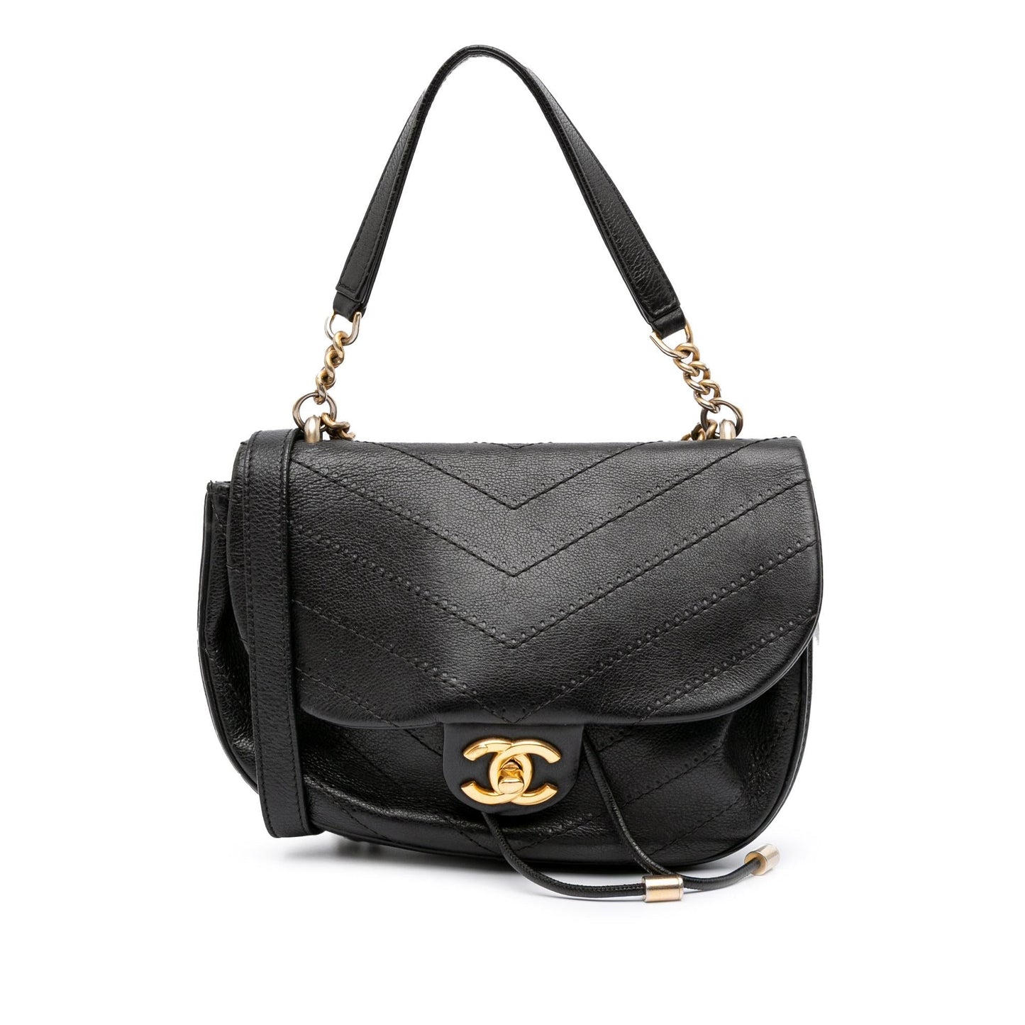 Chanel CC Chevron Calfskin Round Flap Satchel Bag