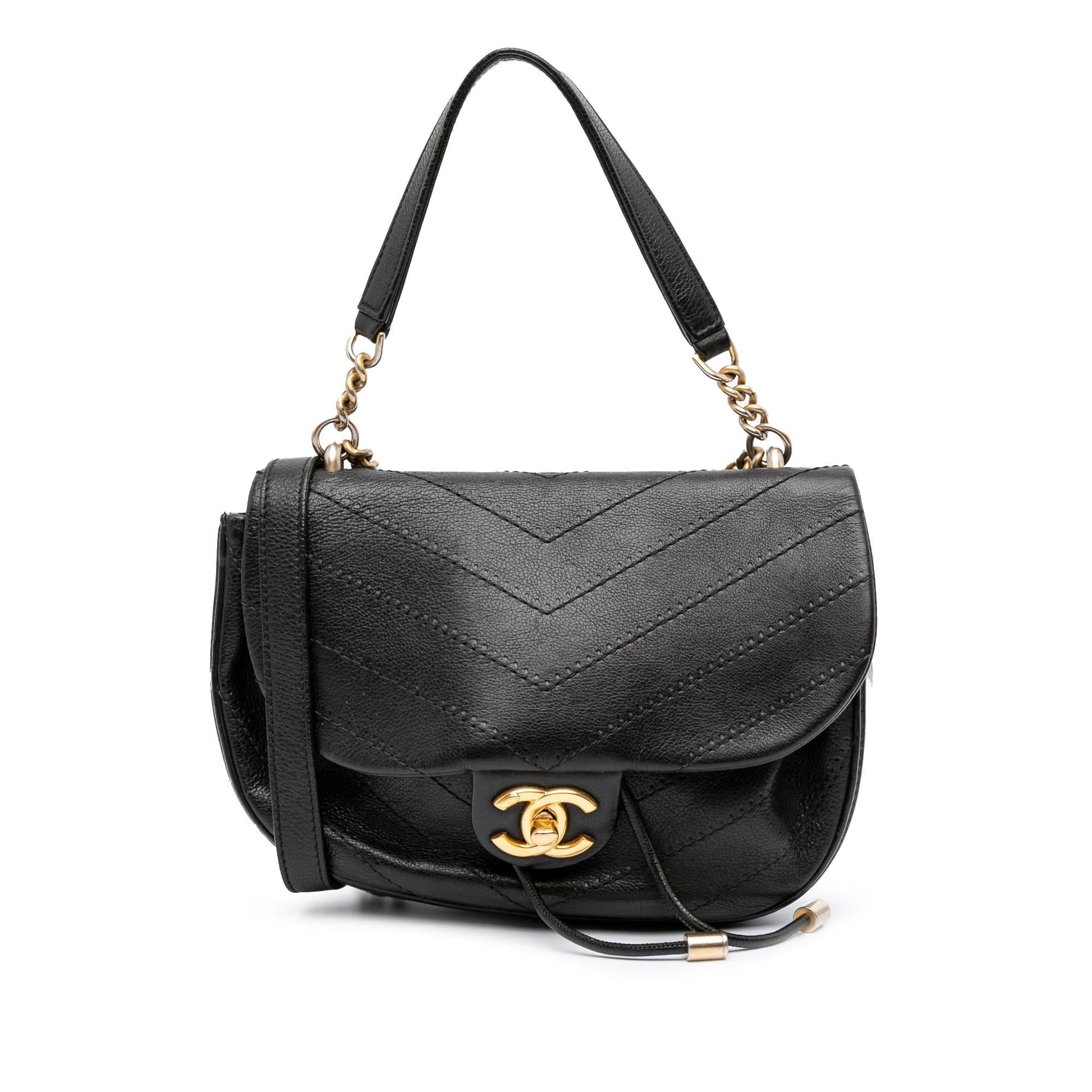 Chanel CC Chevron Calfskin Round Flap Satchel Bag