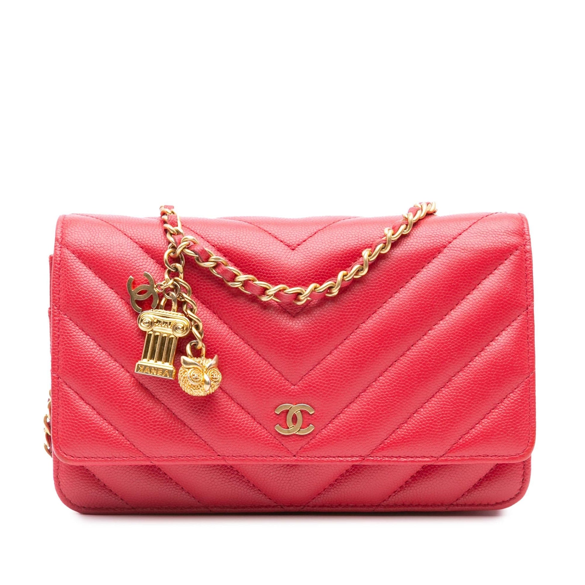 Chanel CC Chevron Caviar Ancient Greek Charms Key Chain