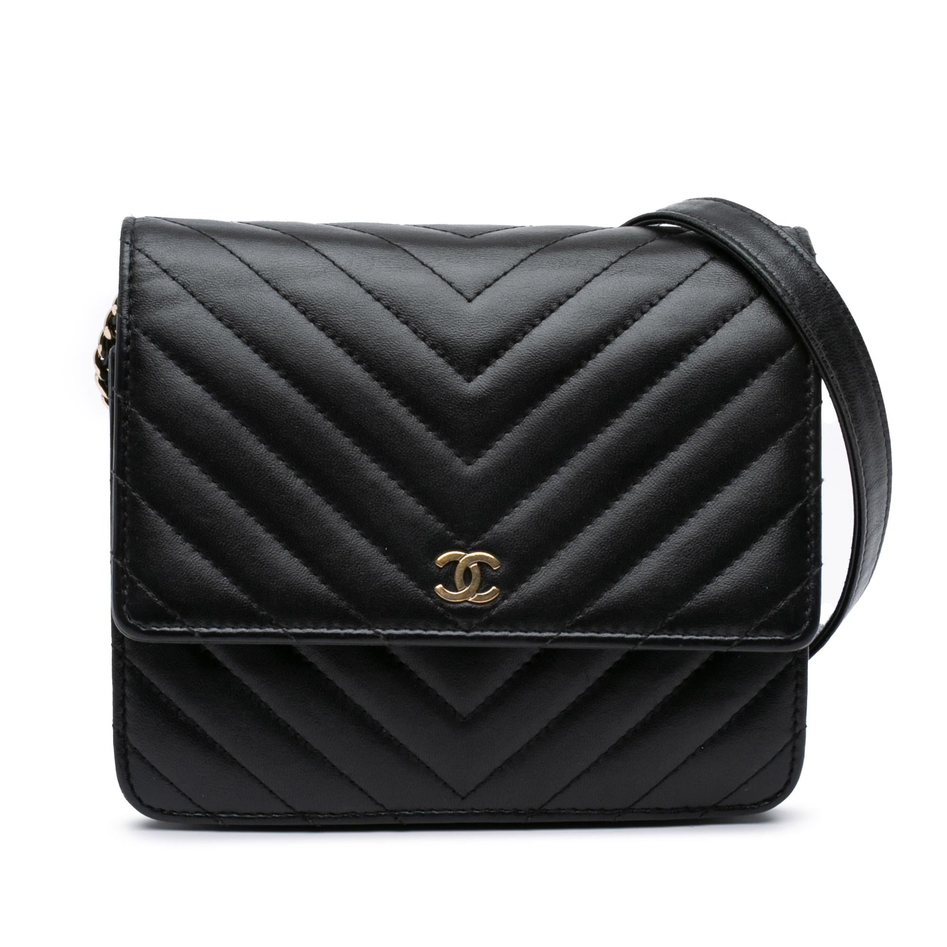 Chanel CC Chevron Lambskin Square On Wallet Case