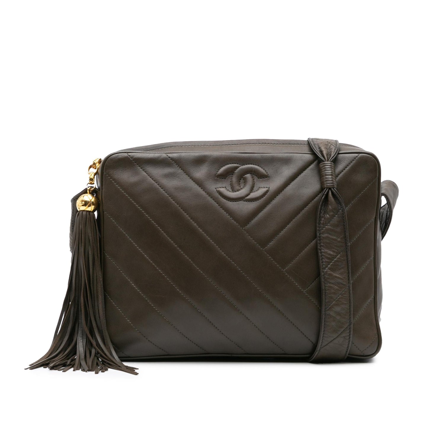 Chanel CC Chevron Lambskin Tassel Crossbody Bag