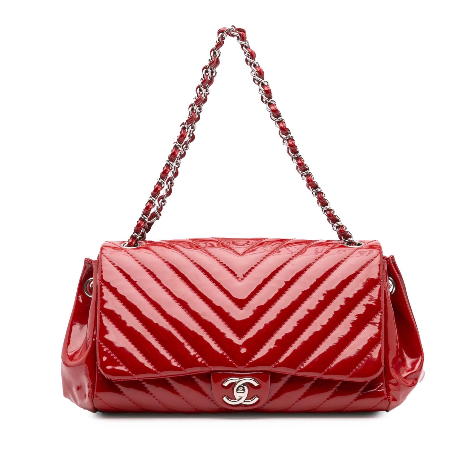 Chanel CC Chevron Patent Accordion Single Flap Handbag Flap 1