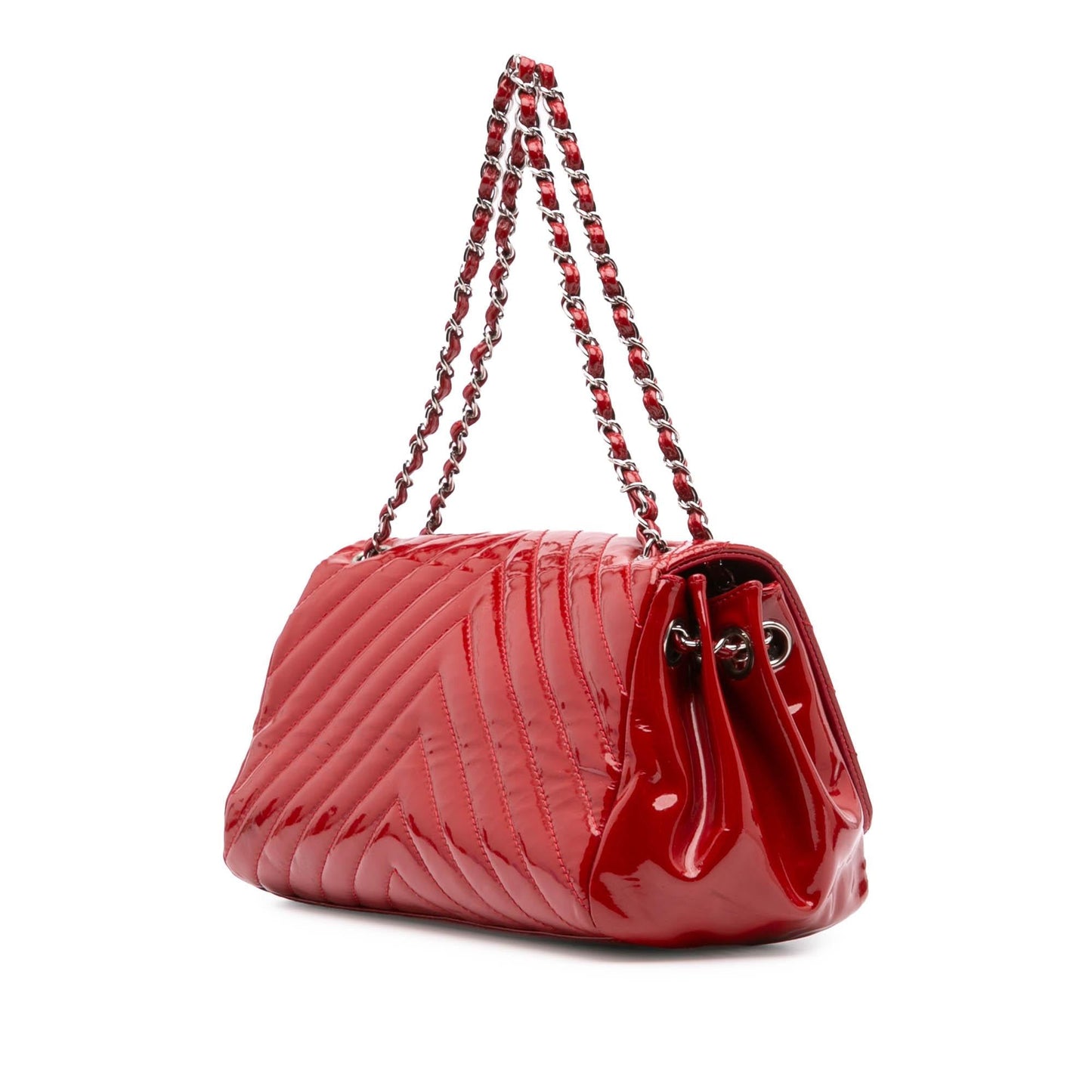 Chanel CC Chevron Patent Accordion Single Flap Handbag Flap 1