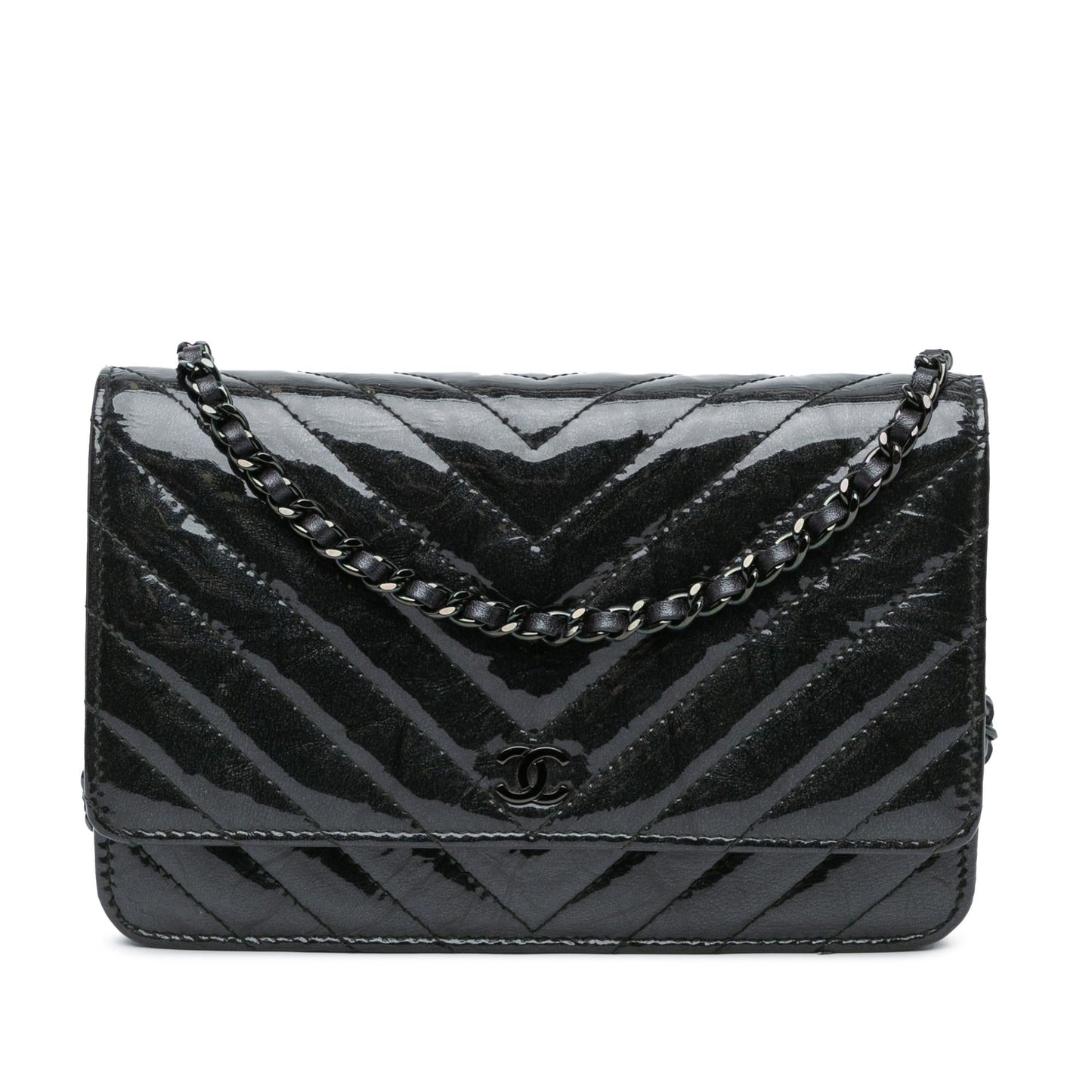 Chanel CC Chevron Quilted Crumpled Calfskin On Wallet Case Shg Mkzd06