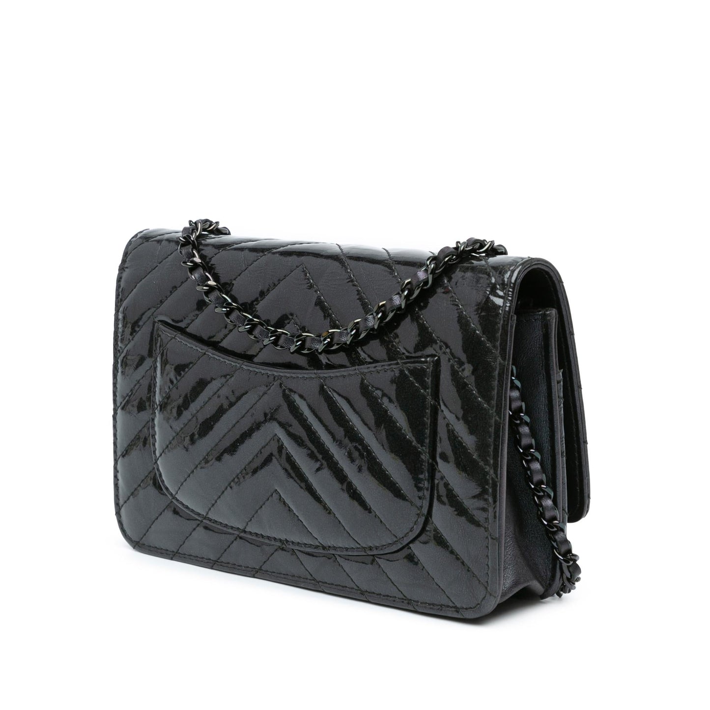 Chanel CC Chevron Quilted Crumpled Calfskin On Wallet Case Shg Mkzd06