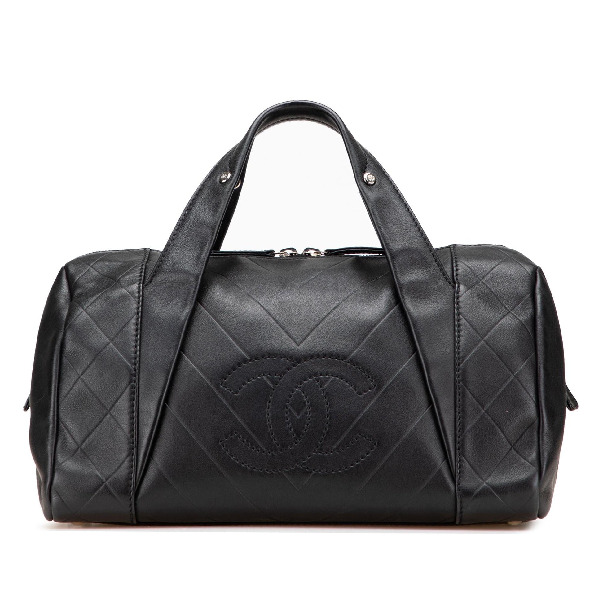 Chanel CC Chevron Quilted Lambskin Boston Handbag