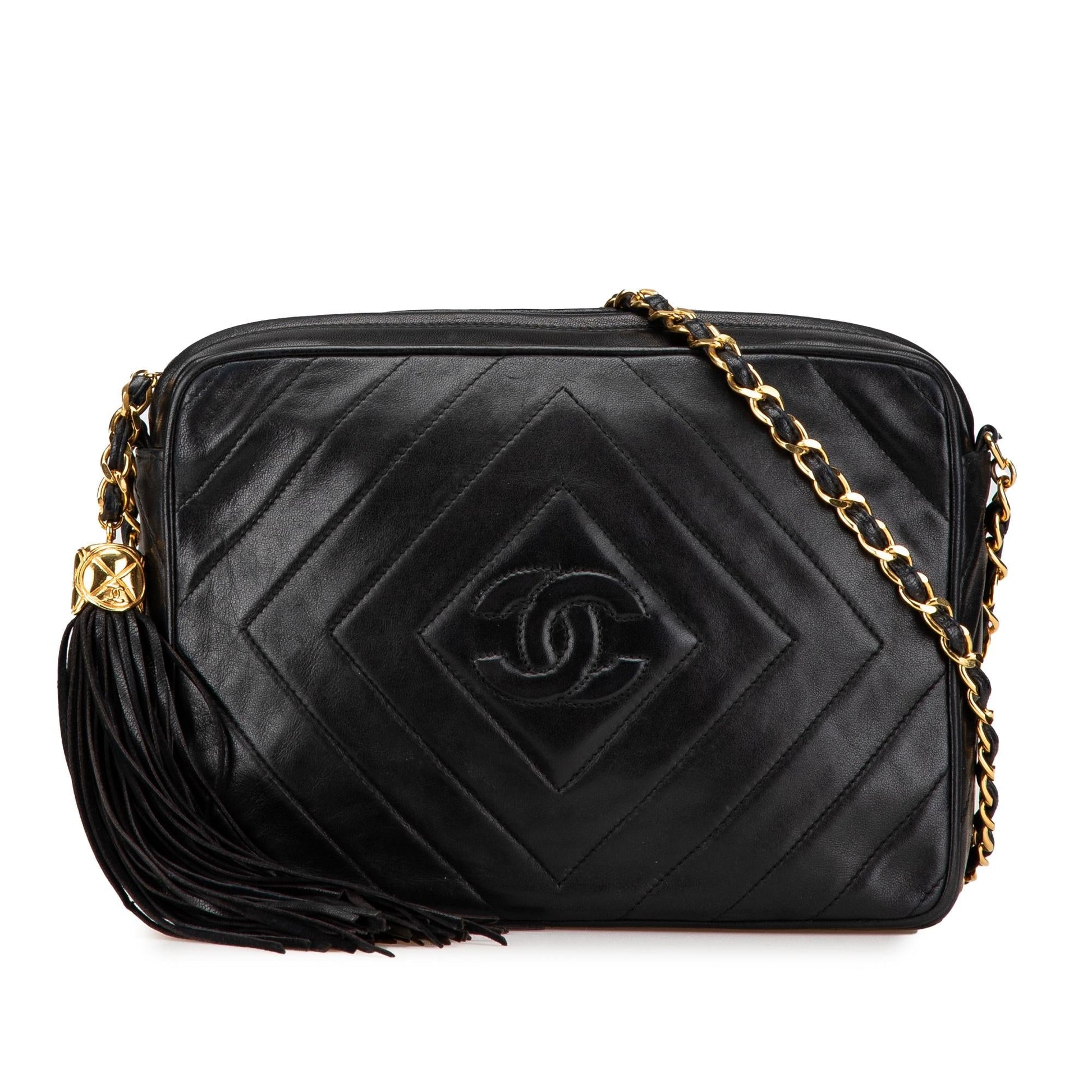 Chanel CC Chevron Quilted Lambskin Tassel Camera Handbag
