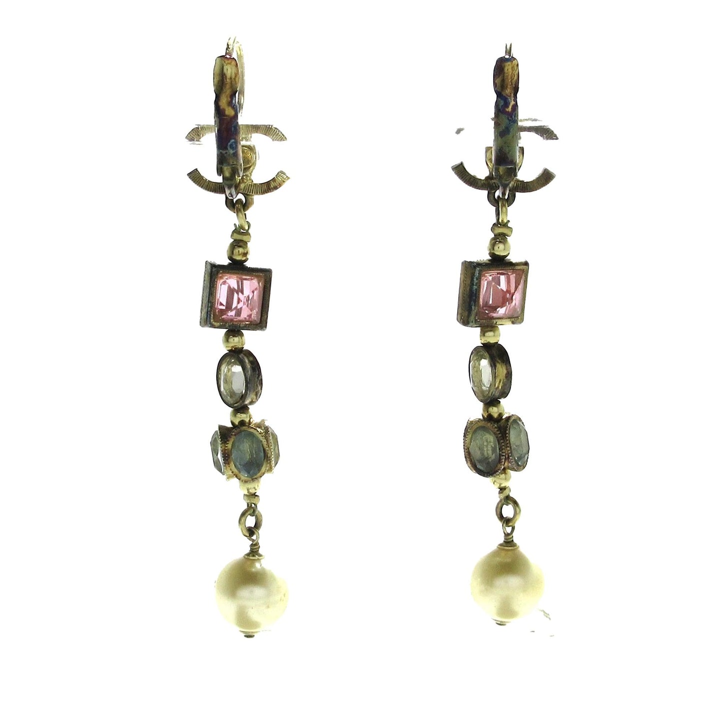 Chanel Cc Crystal Chain Drop Earrings (Shg-Trpv )