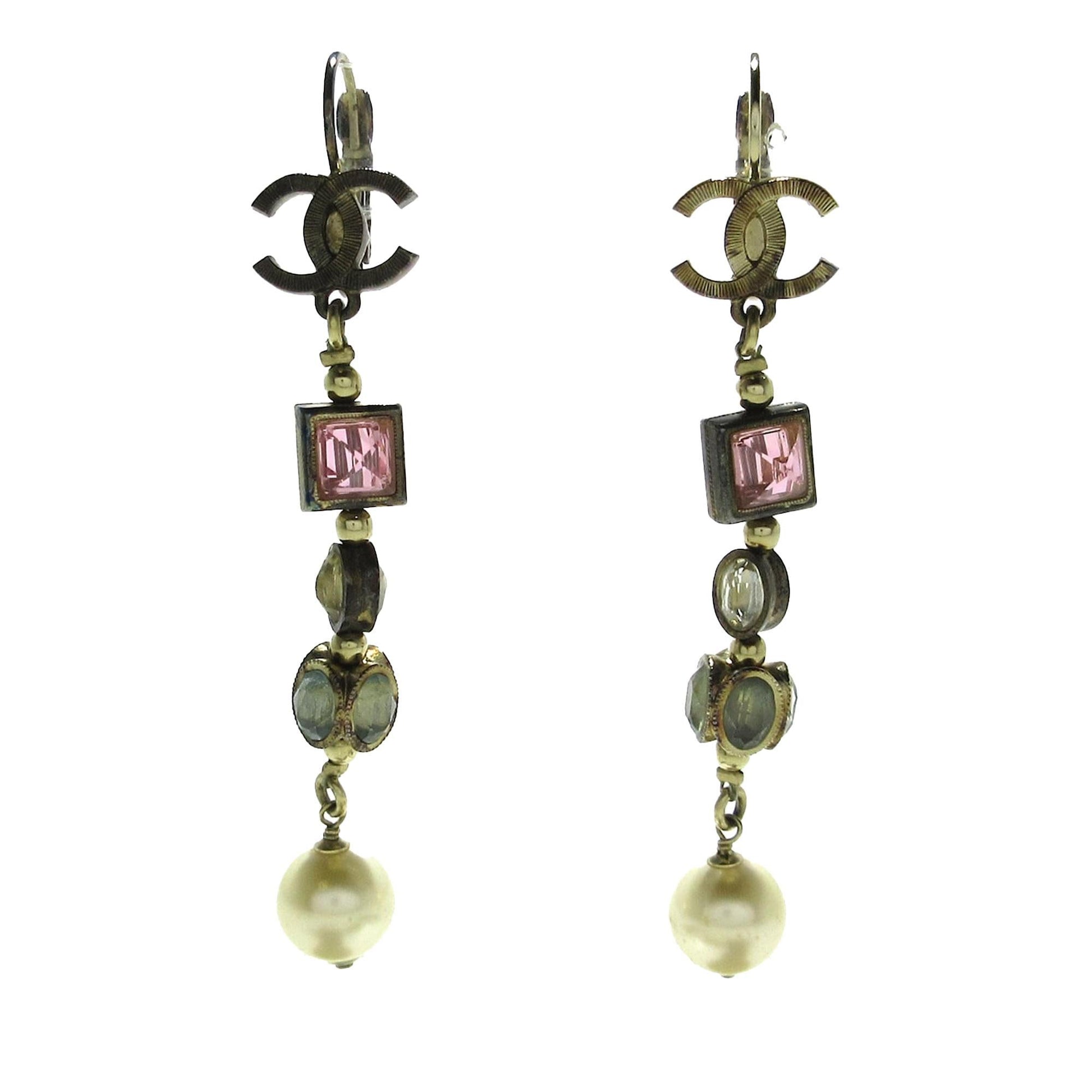 Chanel CC Crystal Chain Drop Earrings (SHG-trpv )