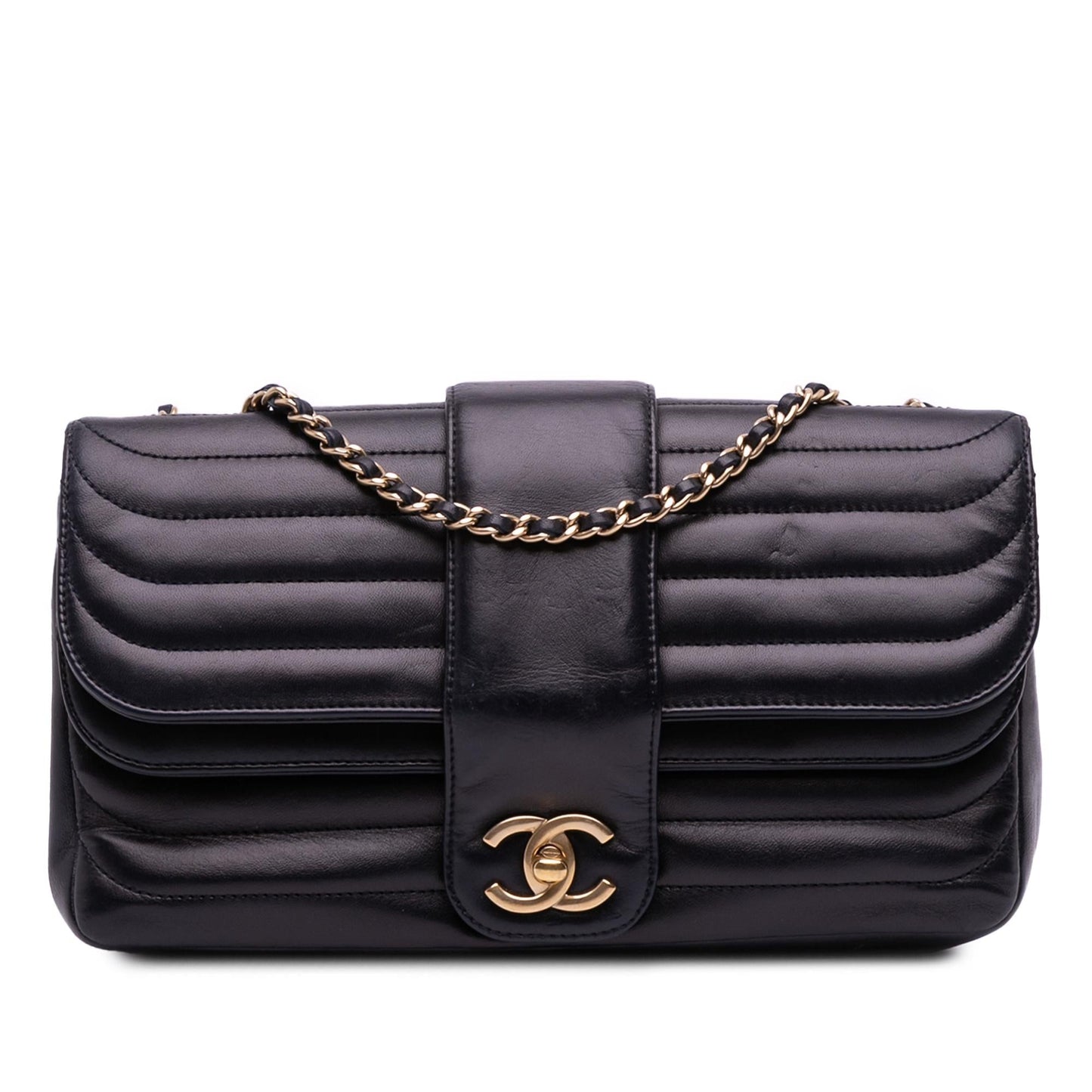 Chanel CC Horizontal Quilted Lambskin Double Flap Handbag