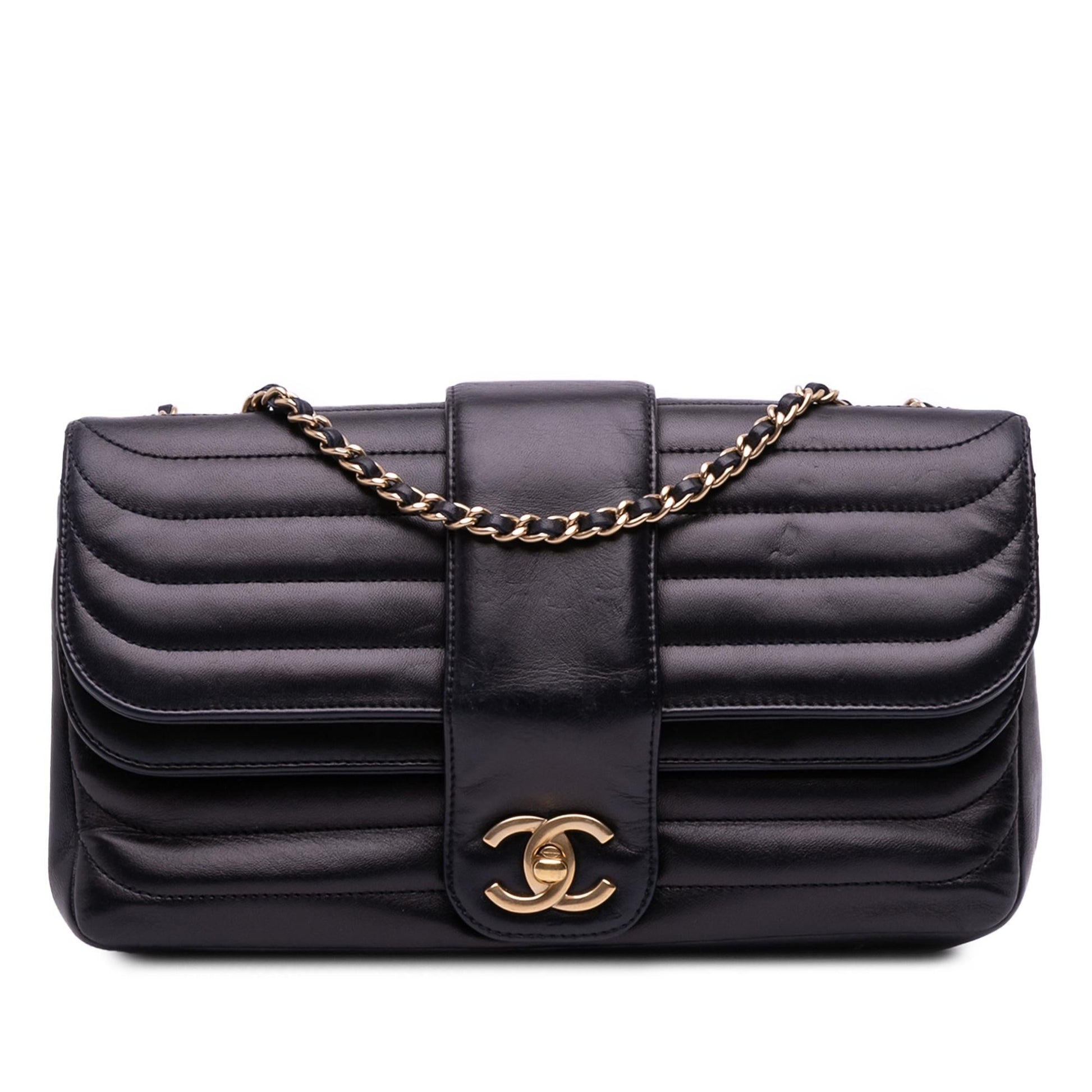 Chanel CC Horizontal Quilted Lambskin Double Flap Handbag