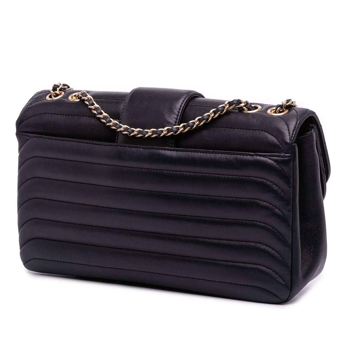 Chanel CC Horizontal Quilted Lambskin Double Flap Handbag