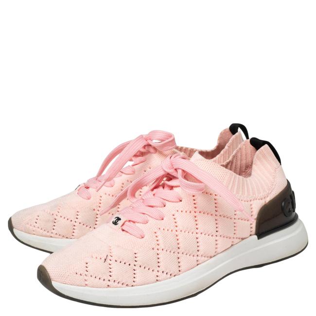 Chanel Pink Knit Fabric CC Low Top Sneakers for Women