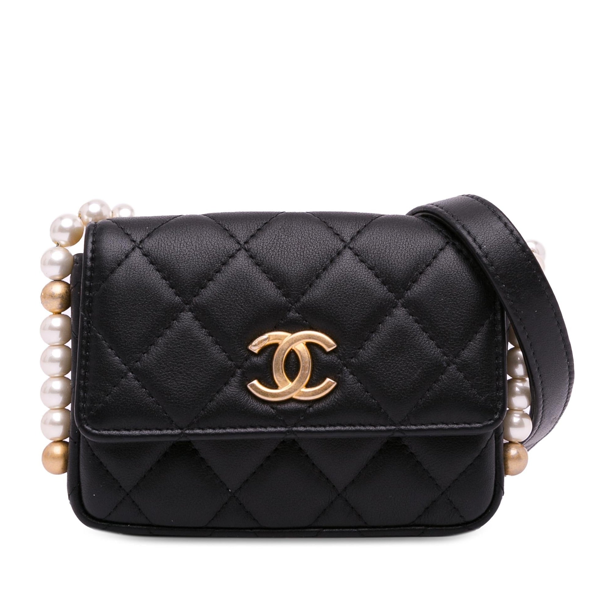 Chanel CC Lambskin About Pearls Card Holder Wallet Case