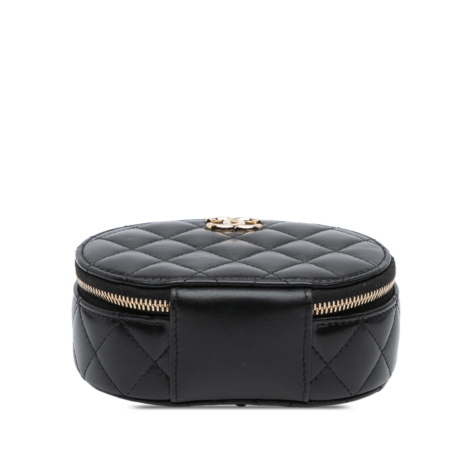 Chanel CC Lambskin Ruched Oval Top Handle Handbag
