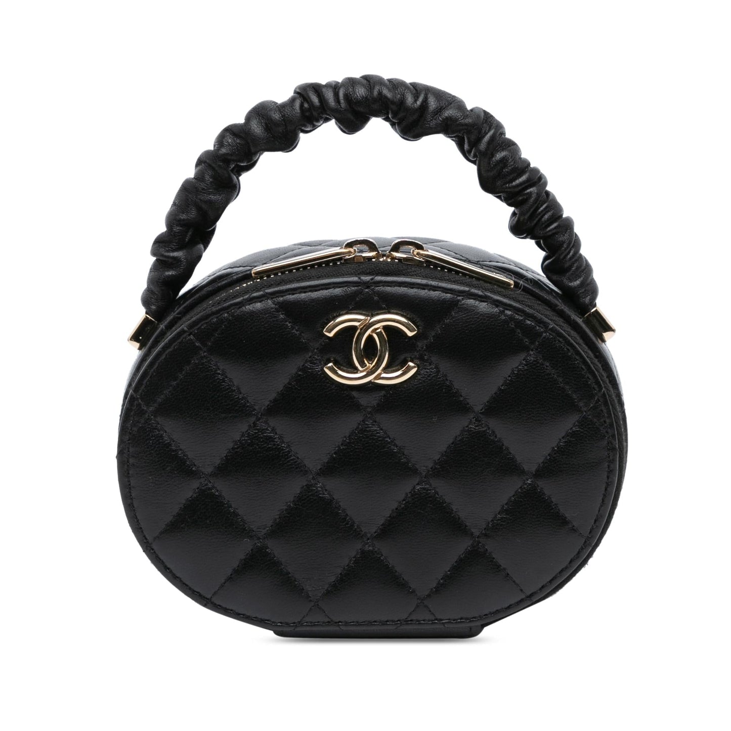 Chanel CC Lambskin Ruched Oval Top Handle Handbag