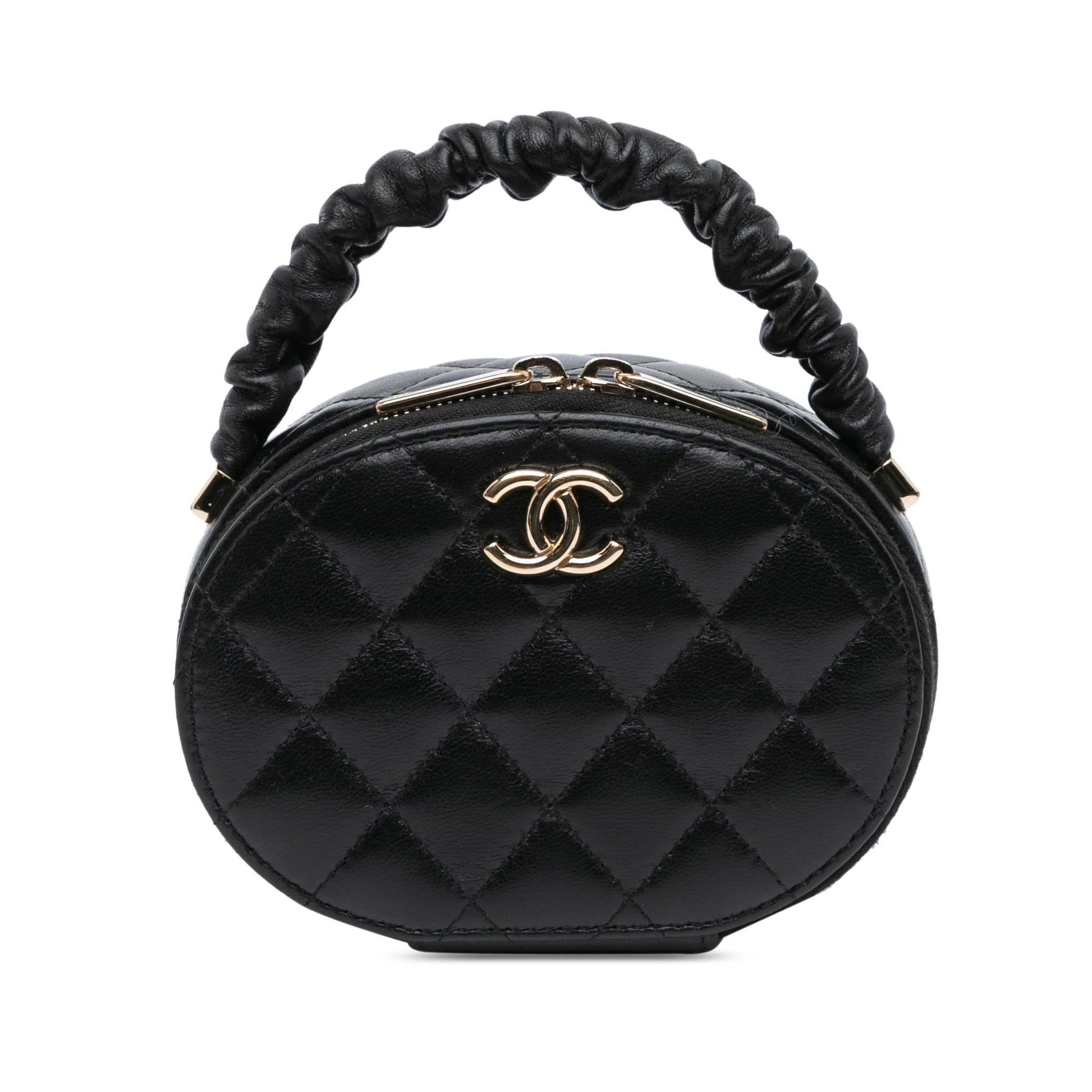 Chanel CC Lambskin Ruched Oval Top Handle Handbag
