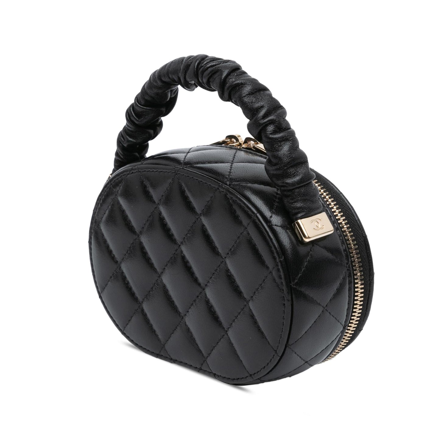 Chanel CC Lambskin Ruched Oval Top Handle Handbag