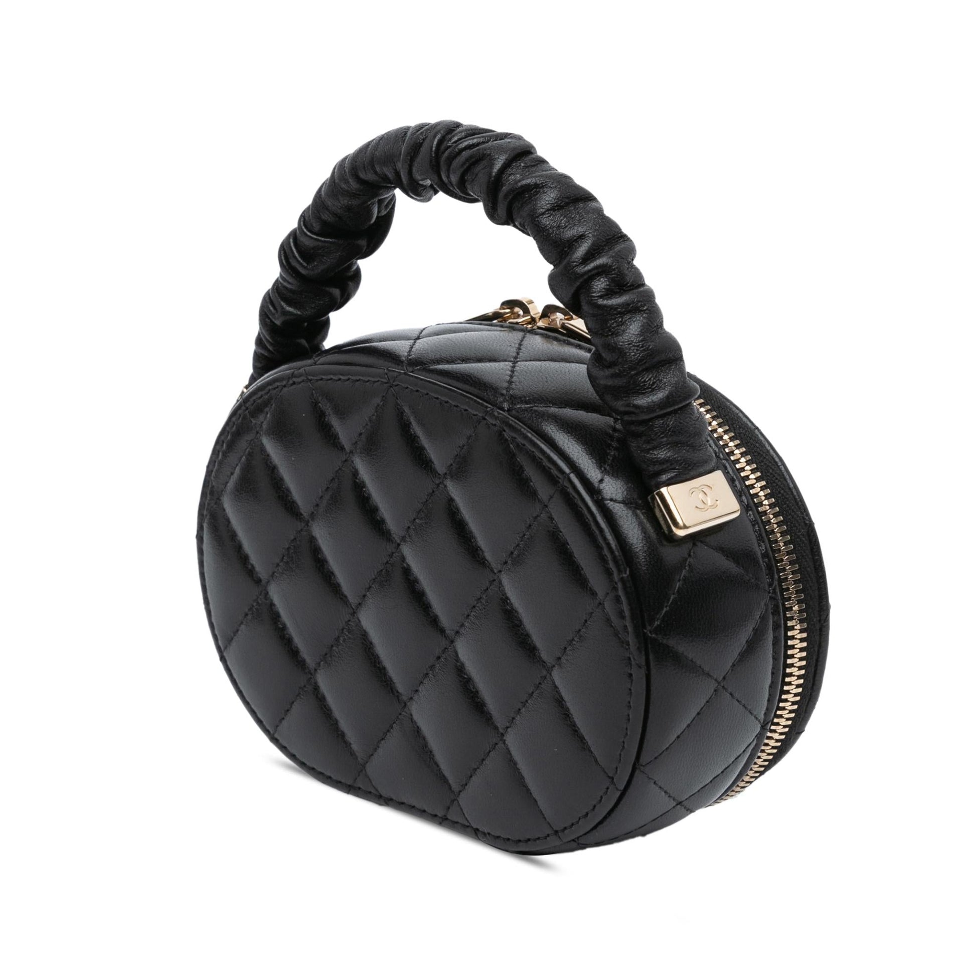 Chanel CC Lambskin Ruched Oval Top Handle Handbag