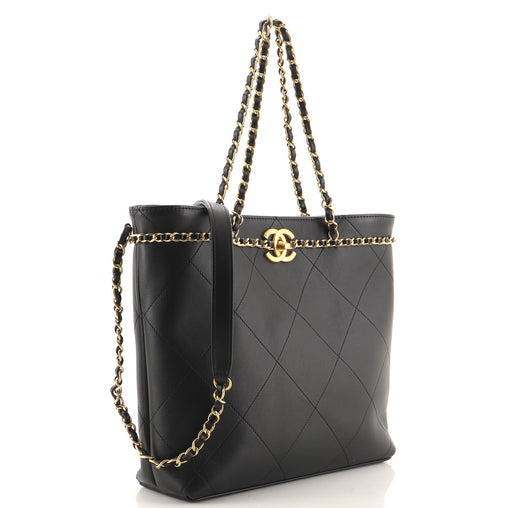 Chanel CC Handle Shopping Quilted Calfskin Lock Small Tote Bag