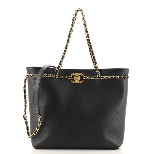 Chanel CC Handle Shopping Quilted Calfskin Lock Small Tote Bag