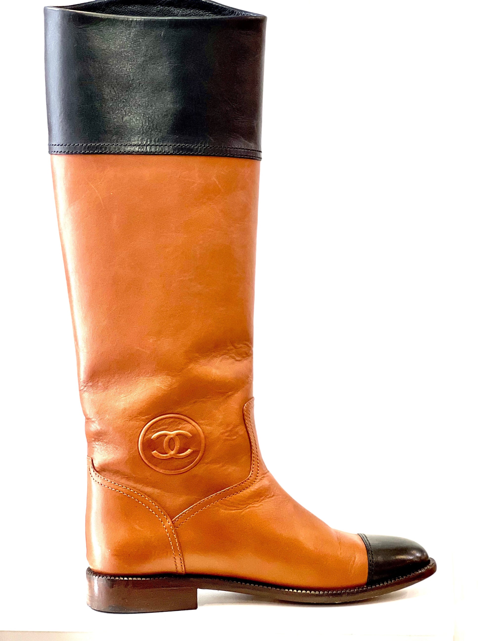 Chanel CC Leather Knee High Riding Boots for Women