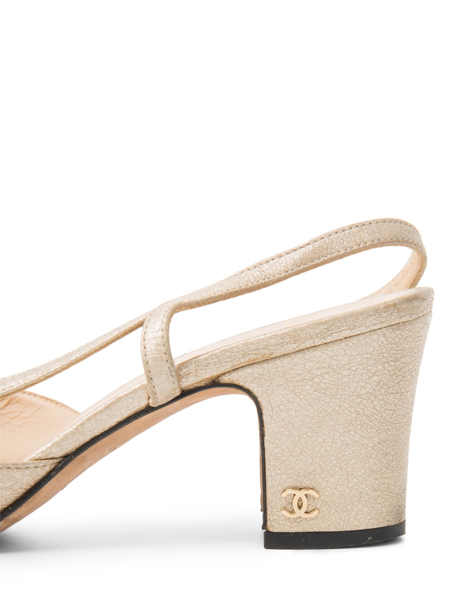 Chanel CC Logo Cap Toe Slingback Heels Gold Black