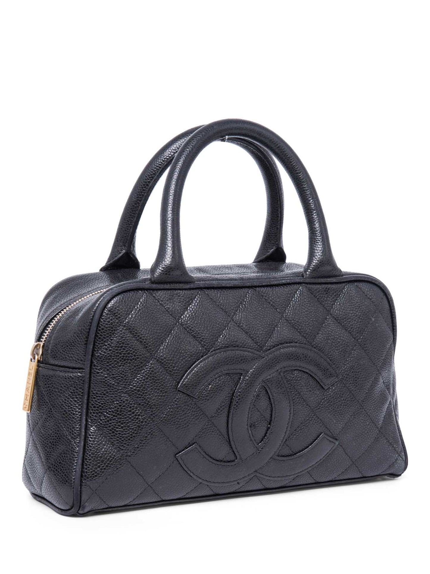 Chanel CC Logo Caviar Leather Mini Boston Bag Black