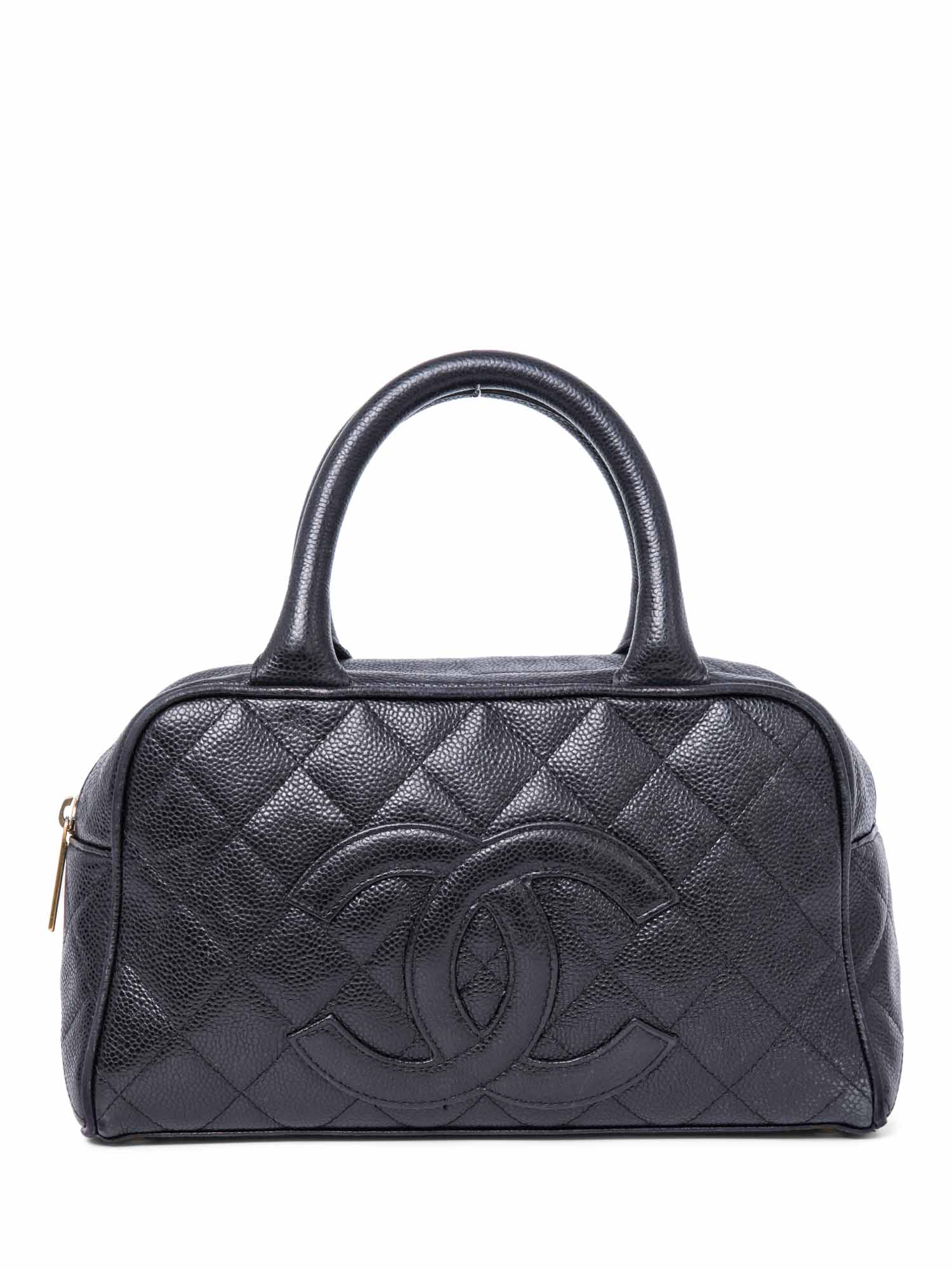 Chanel CC Logo Caviar Leather Mini Boston Bag Black
