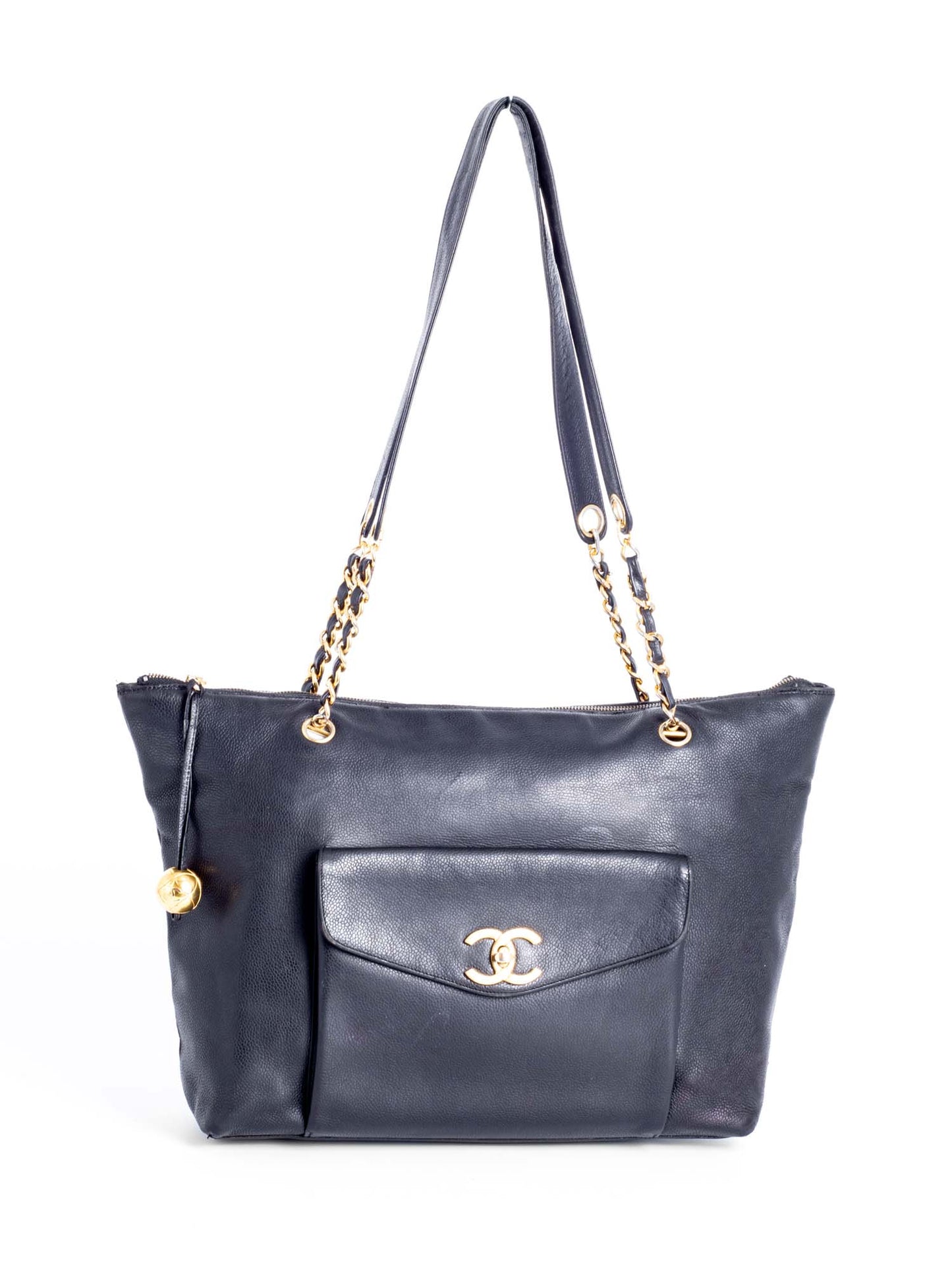 Chanel CC Logo Caviar Leather Shopper Bag Black