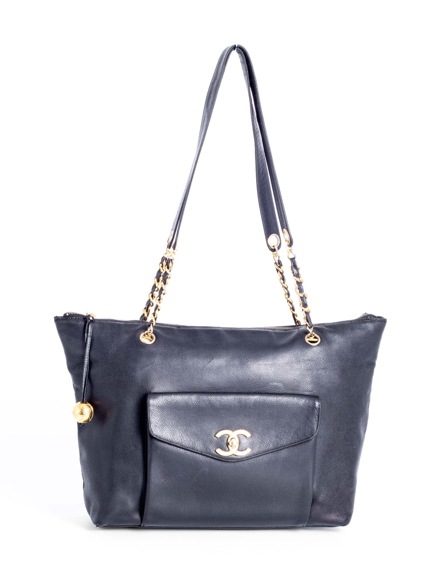 Chanel CC Logo Caviar Leather Shopper Bag Black