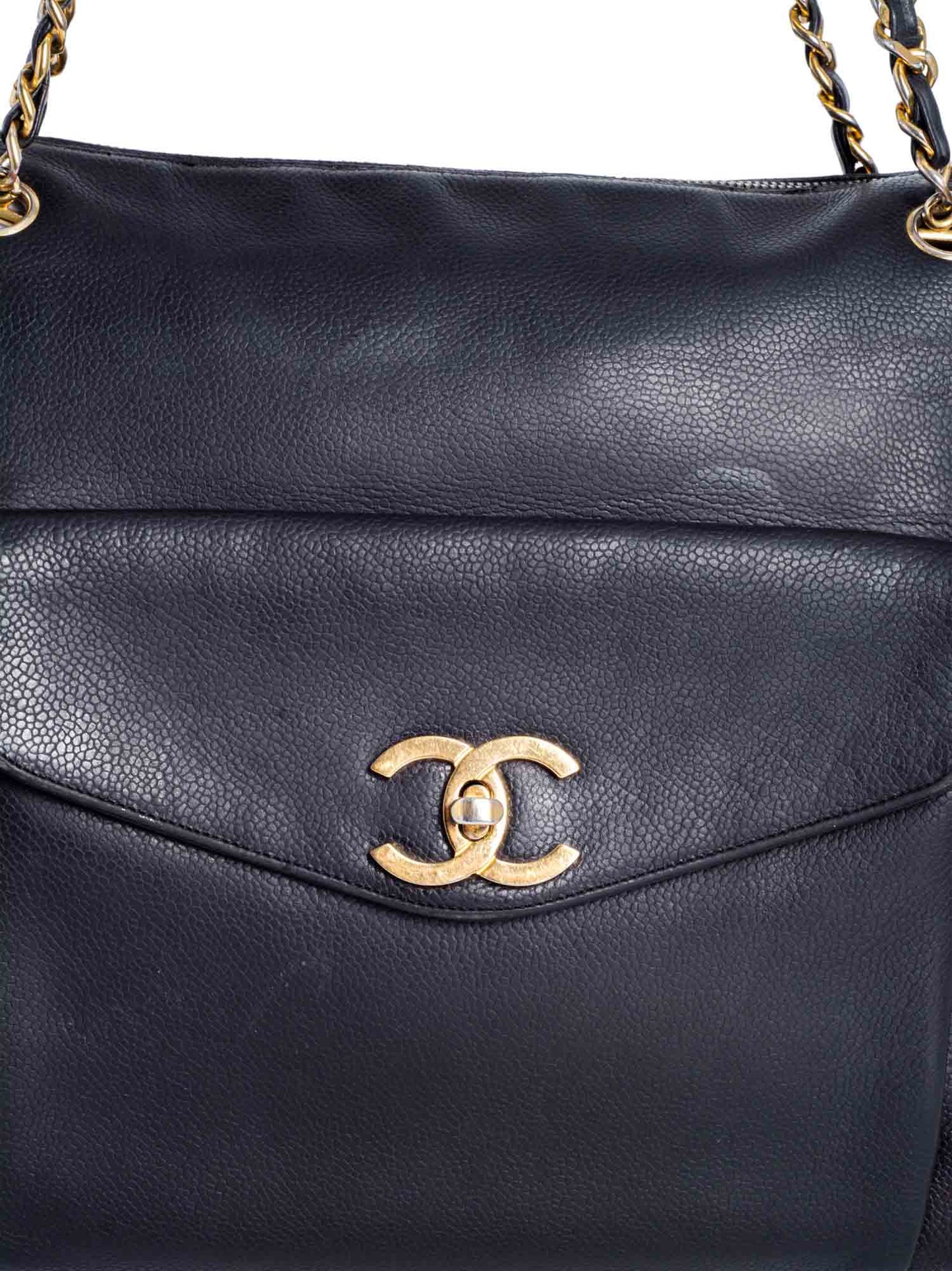 Chanel CC Logo Caviar Leather Shopper Bag Black