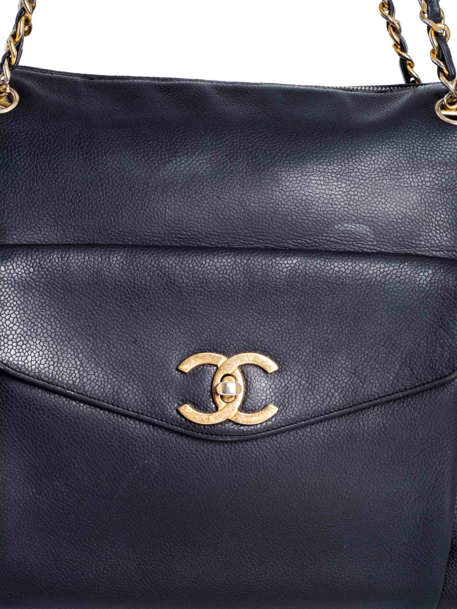 Chanel CC Logo Caviar Leather Shopper Bag Black