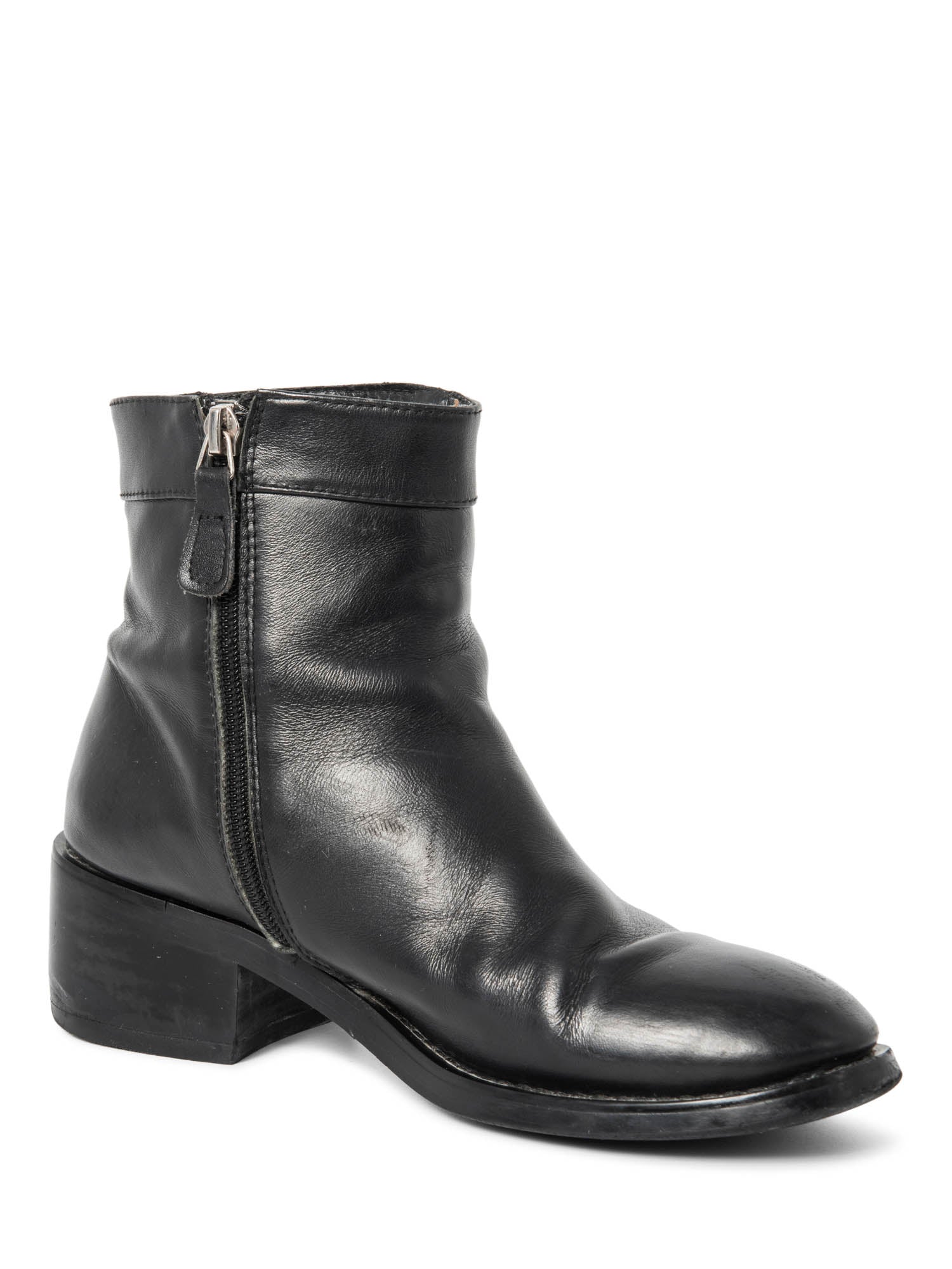 Chanel CC Logo Leather Ankle Biker Boots Black Silver