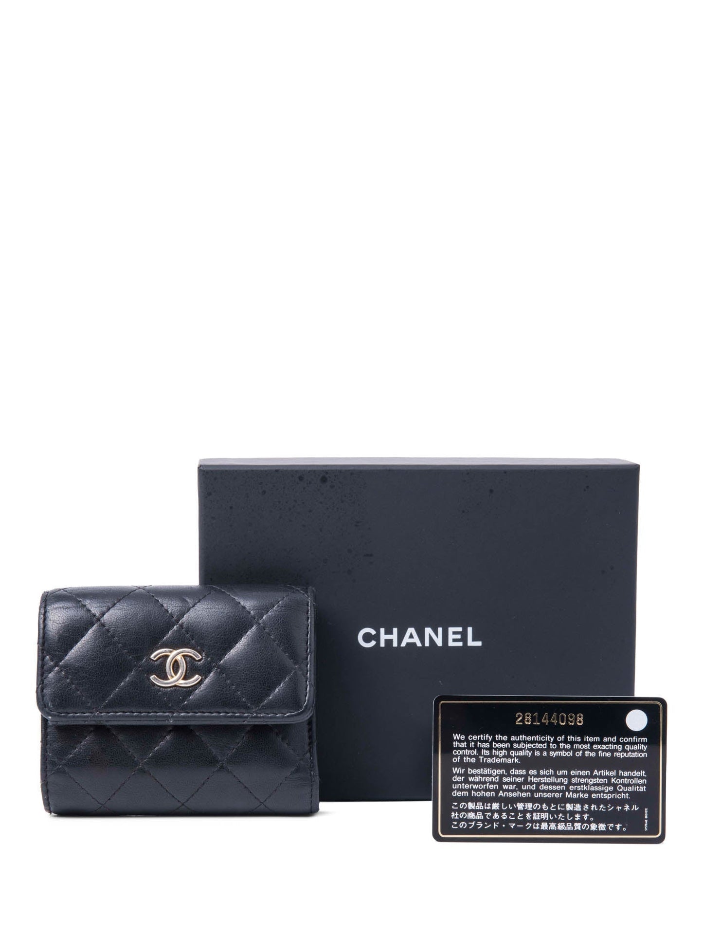 Chanel CC Logo Quilted Compact Wallet Black
