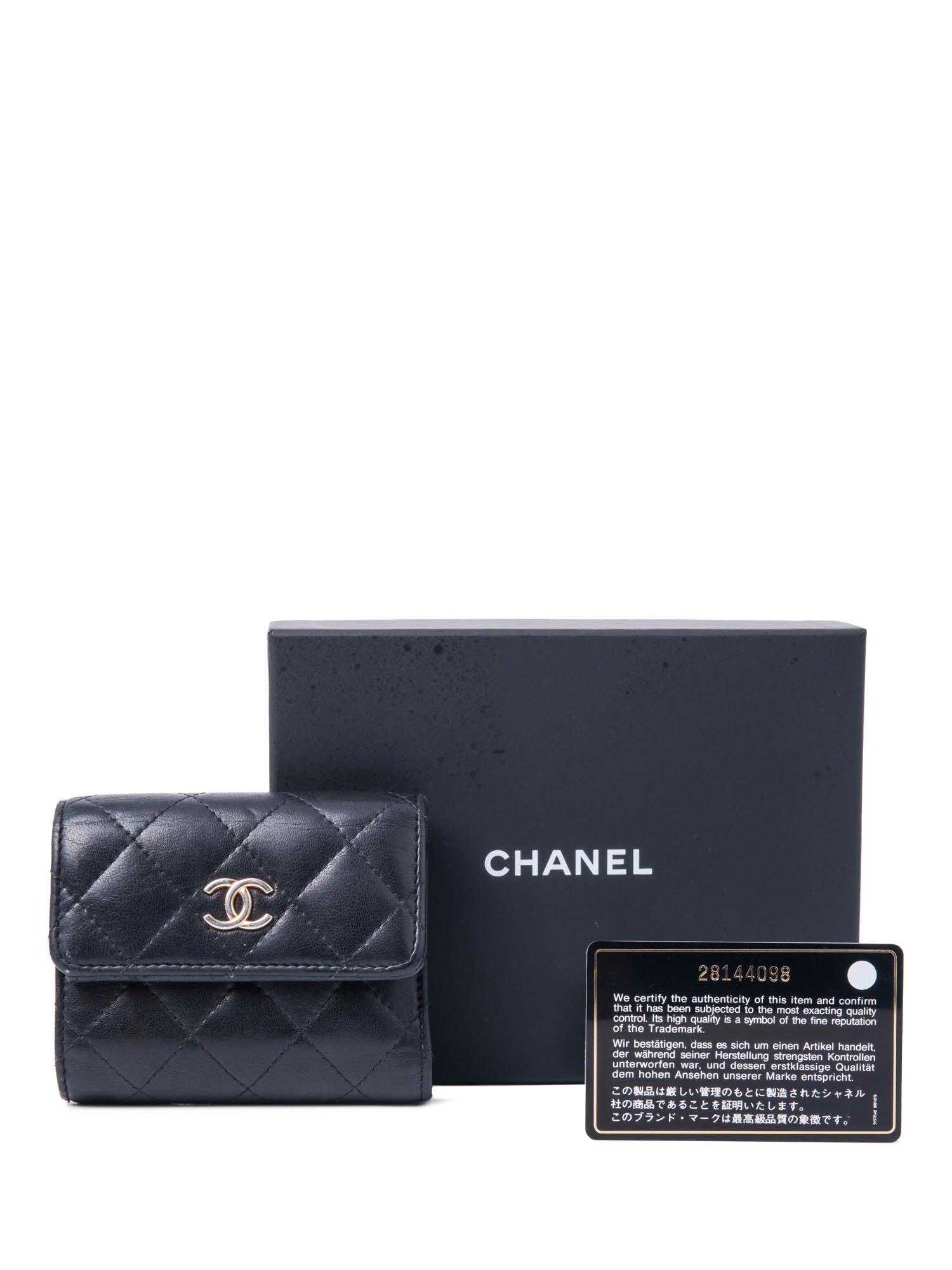 Chanel CC Logo Quilted Compact Wallet Black