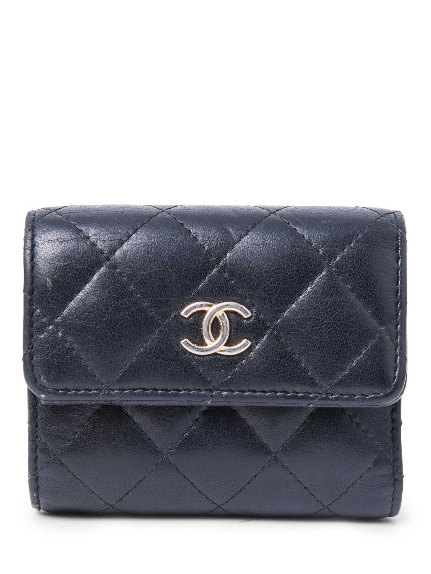 Chanel CC Logo Quilted Compact Wallet Black
