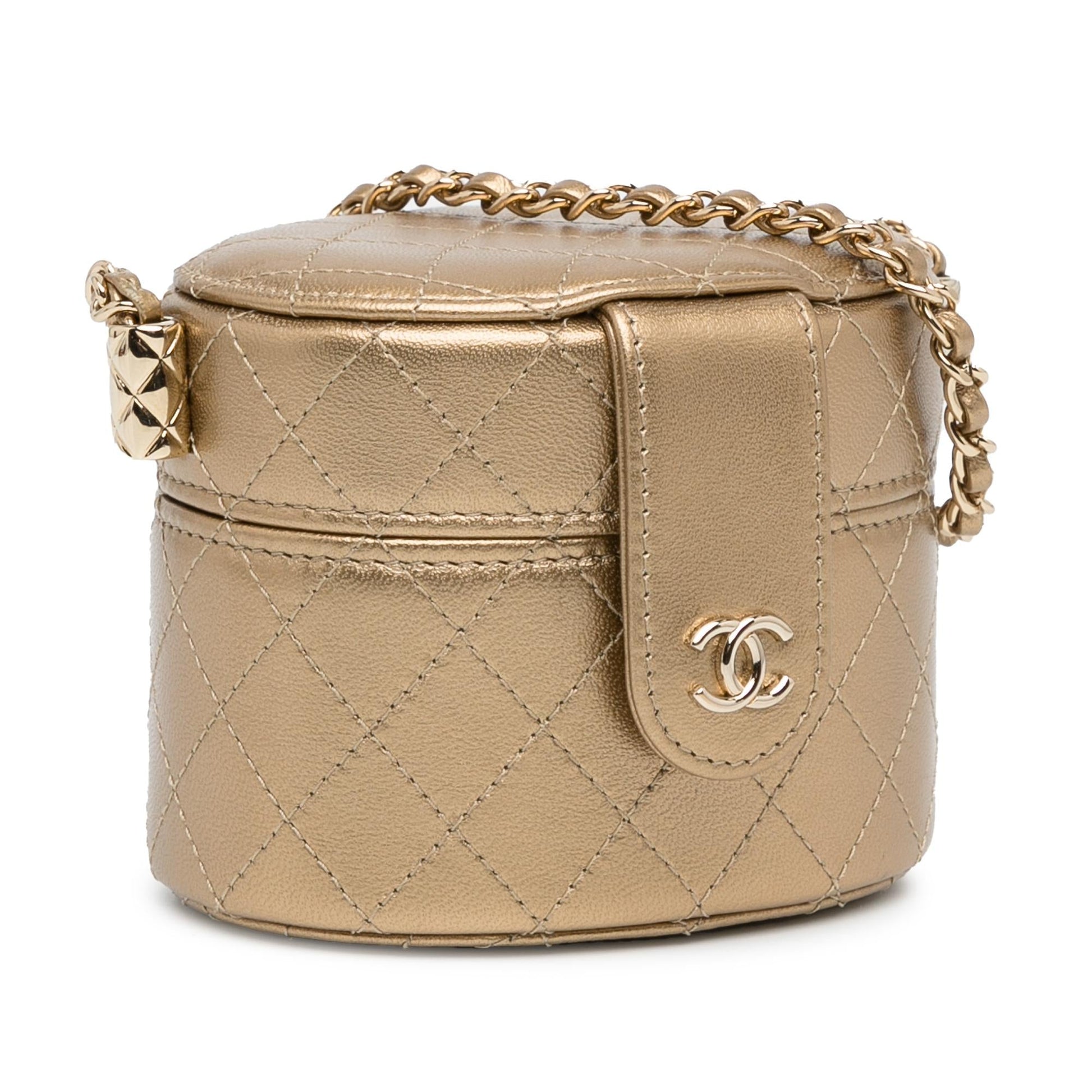 Chanel Cc Metallic Lambskin Round Vanity Case (Shg-Pnccdr) Bag