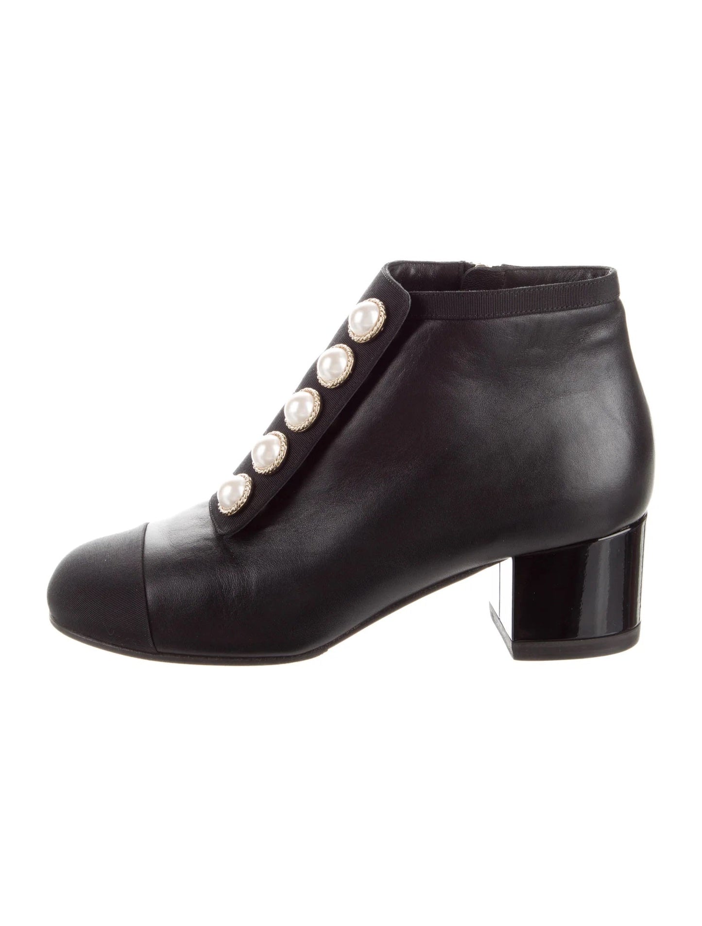 CHANEL CC INTERLOCK PEARL ANKLE BOOTS