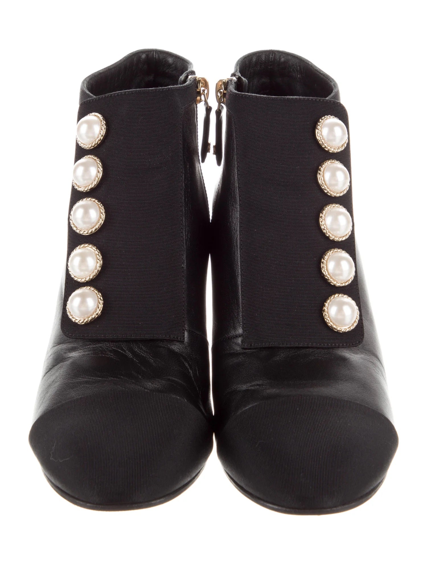 CHANEL CC INTERLOCK PEARL ANKLE BOOTS