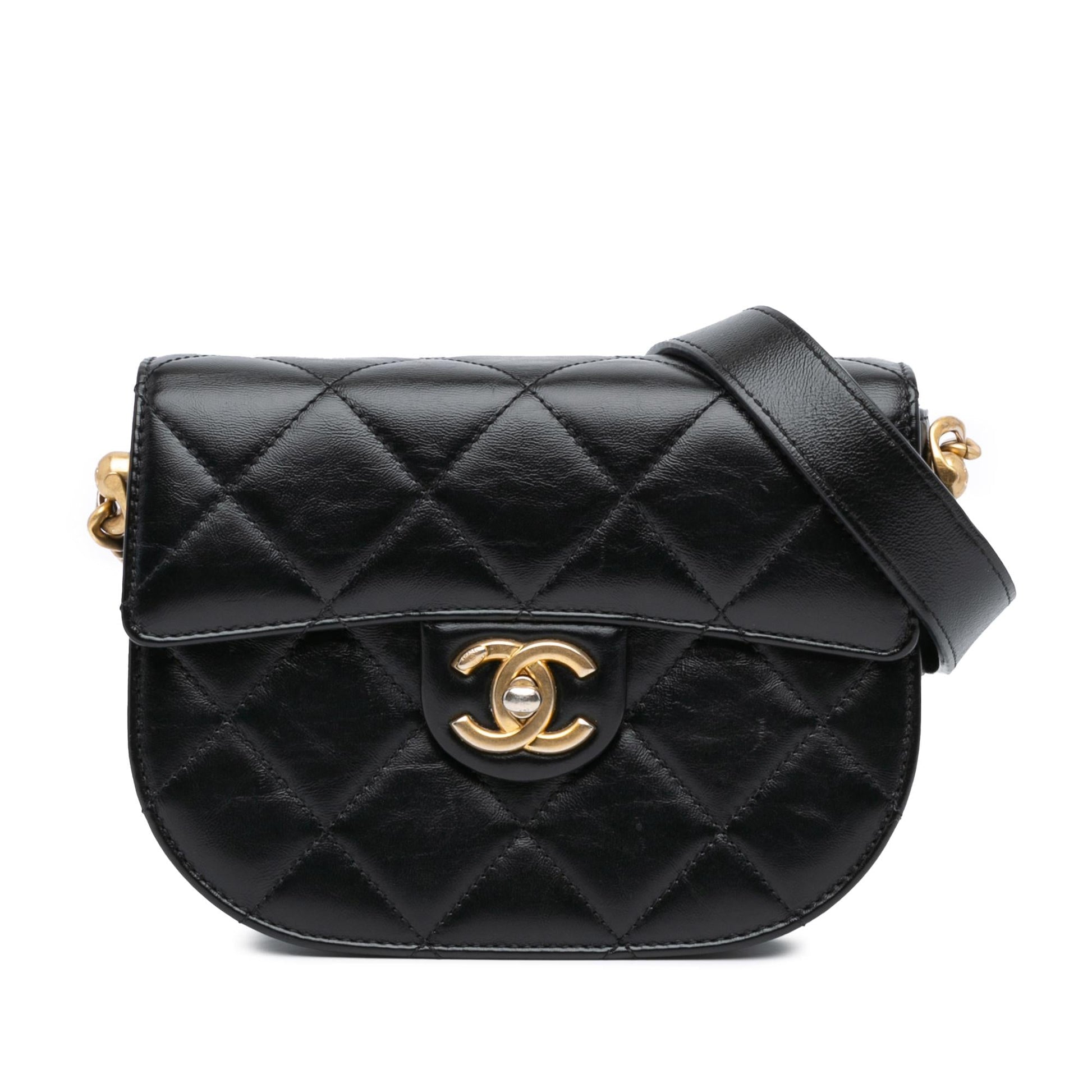 Chanel CC Quilted Calfskin Round Moon Messenger Bag