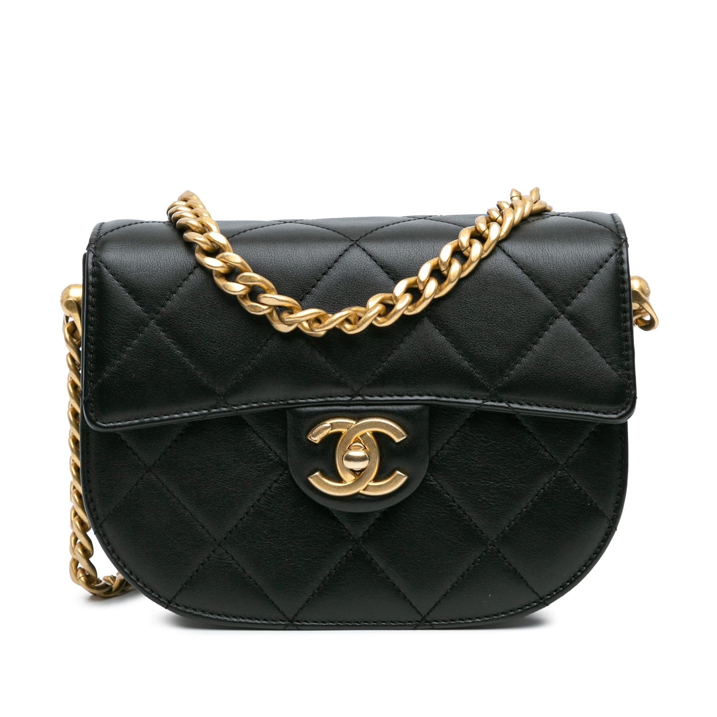Chanel CC Quilted Calfskin Round Moon Messenger Bag Shg 73W0Oy