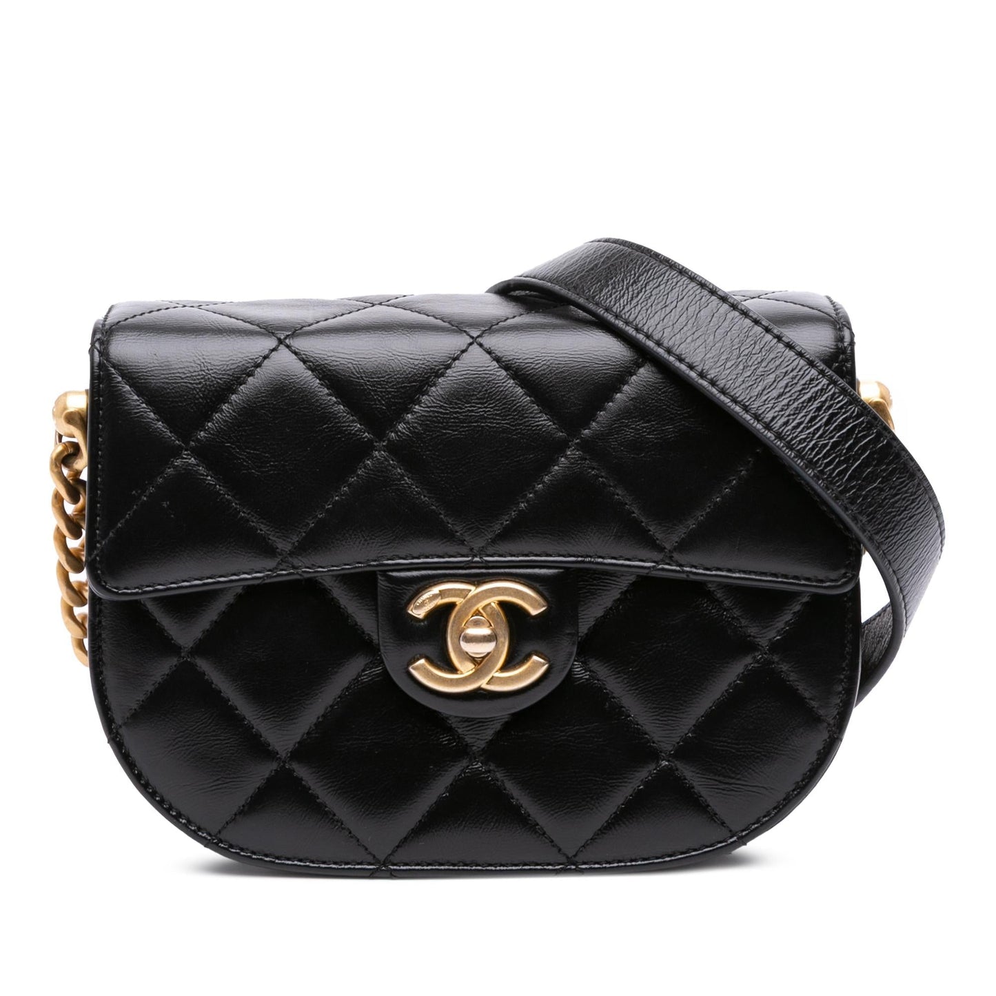 Chanel CC Quilted Calfskin Round Moon Messenger Bag Flap 2