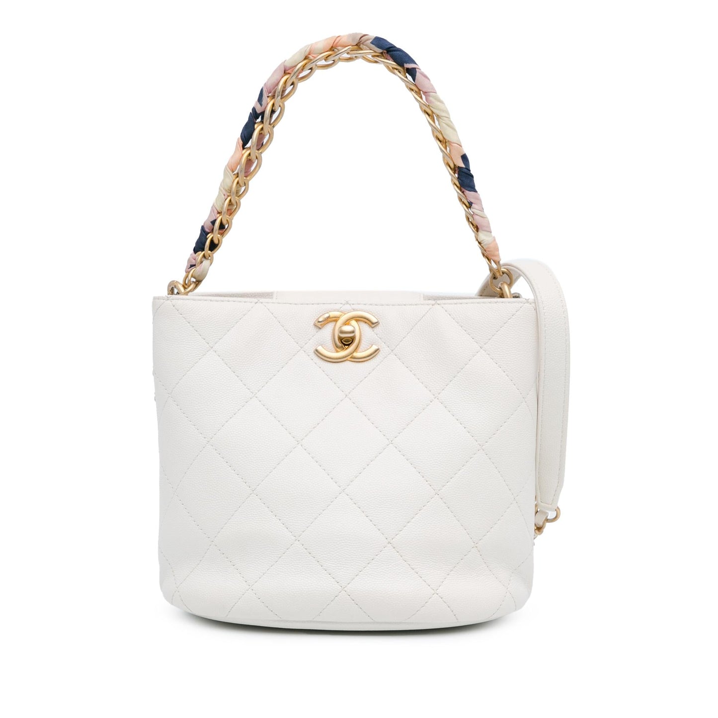 Chanel CC Quilted Caviar Scarf Handle Bucket