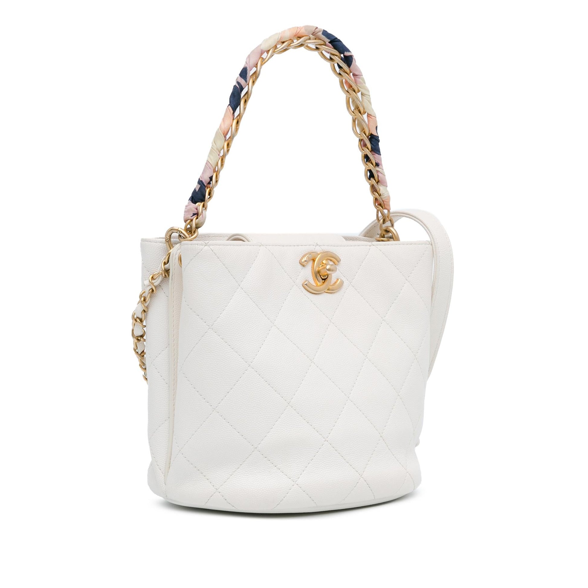Chanel CC Quilted Caviar Scarf Handle Bucket