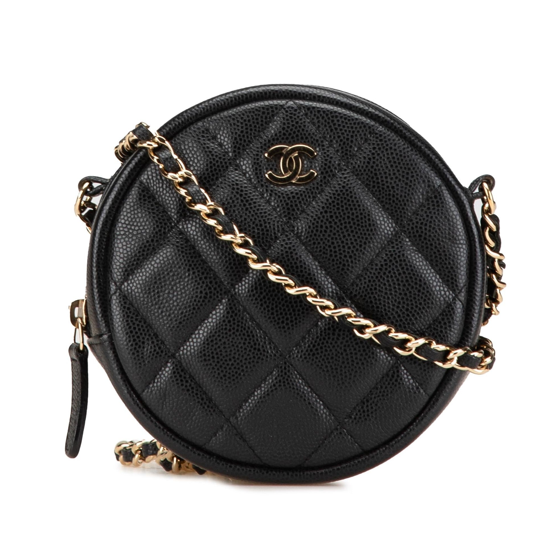 Chanel CC Quilted Caviar Round Clutch Bag