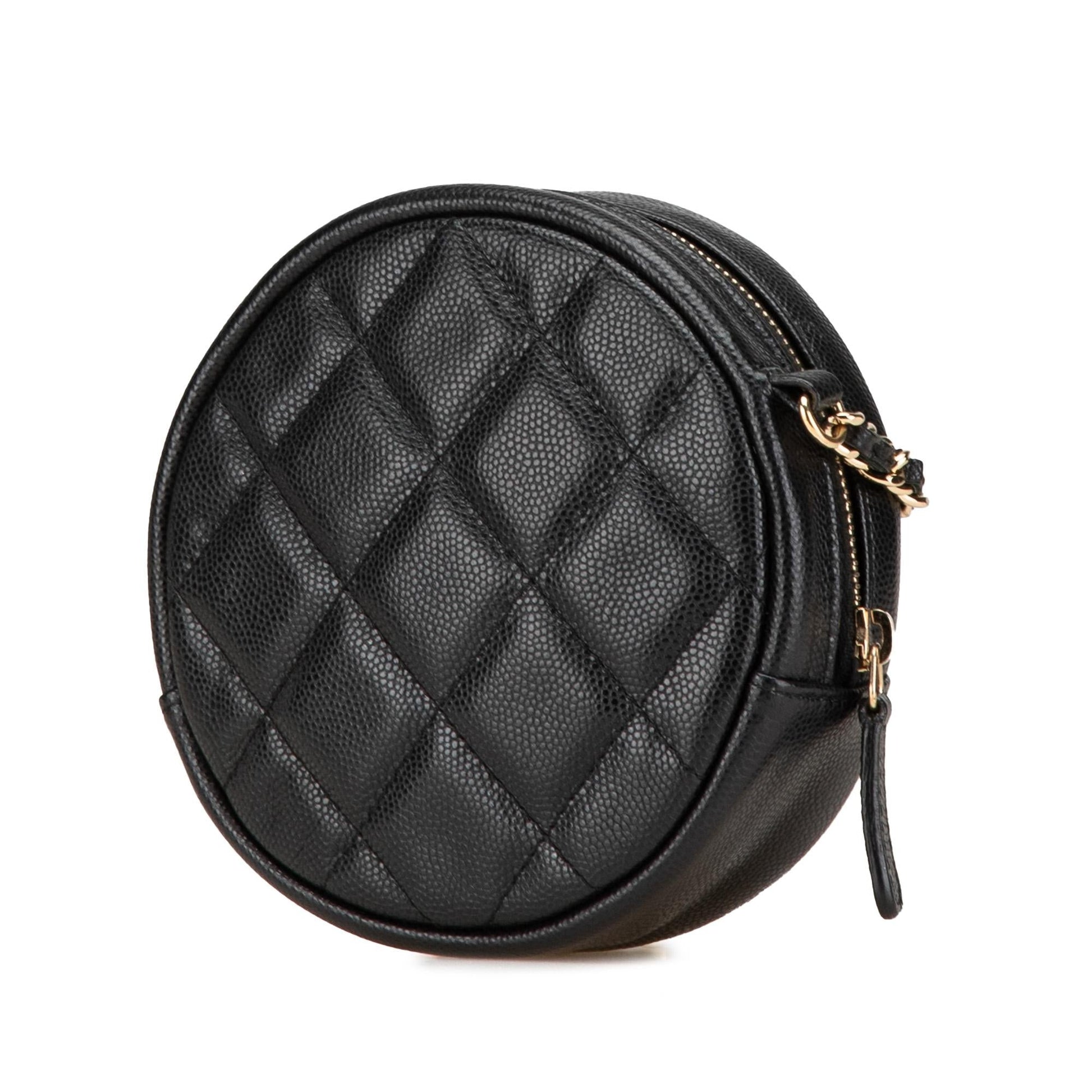 Chanel CC Quilted Caviar Round Clutch Bag