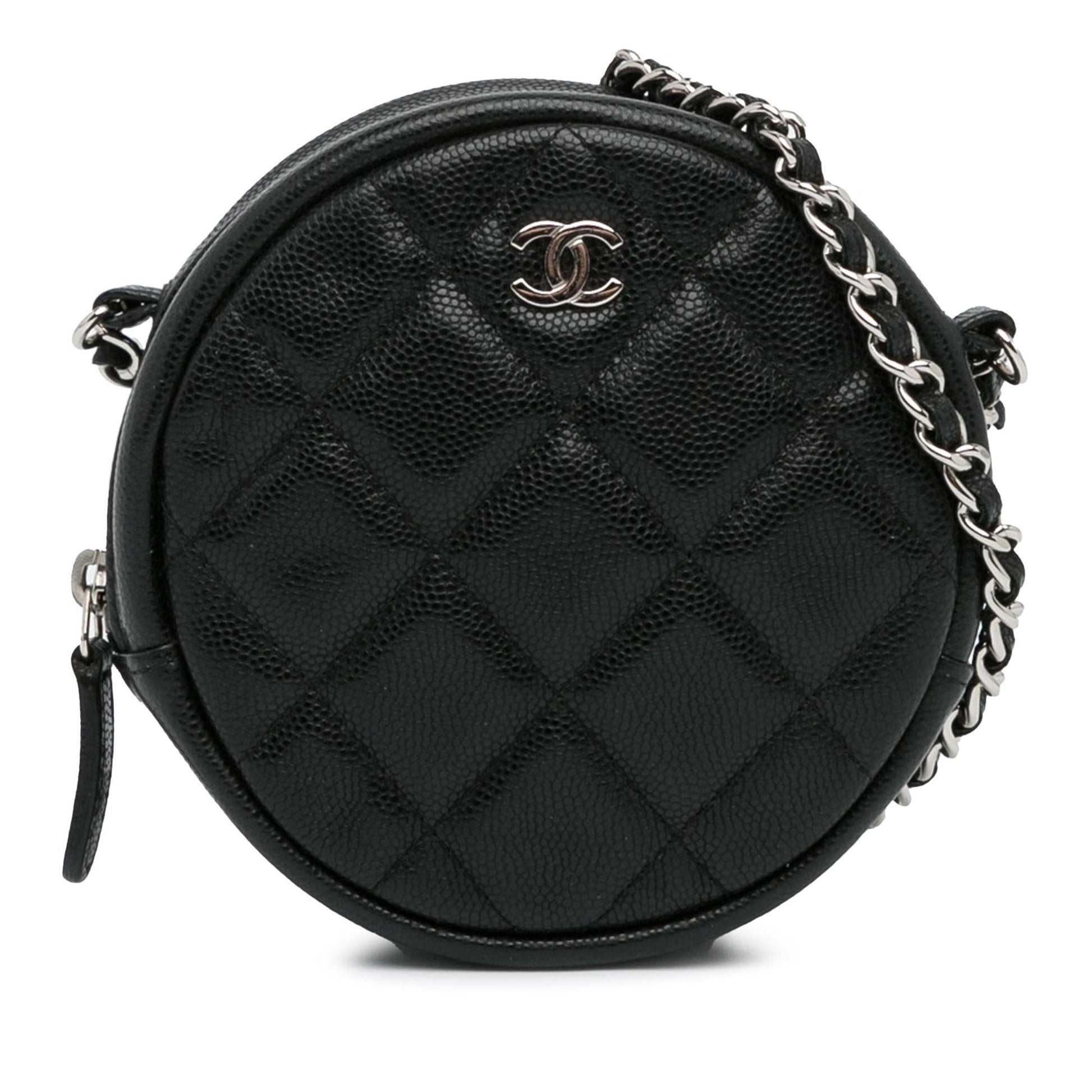 Chanel CC Quilted Caviar Round Clutch Bag With Chain