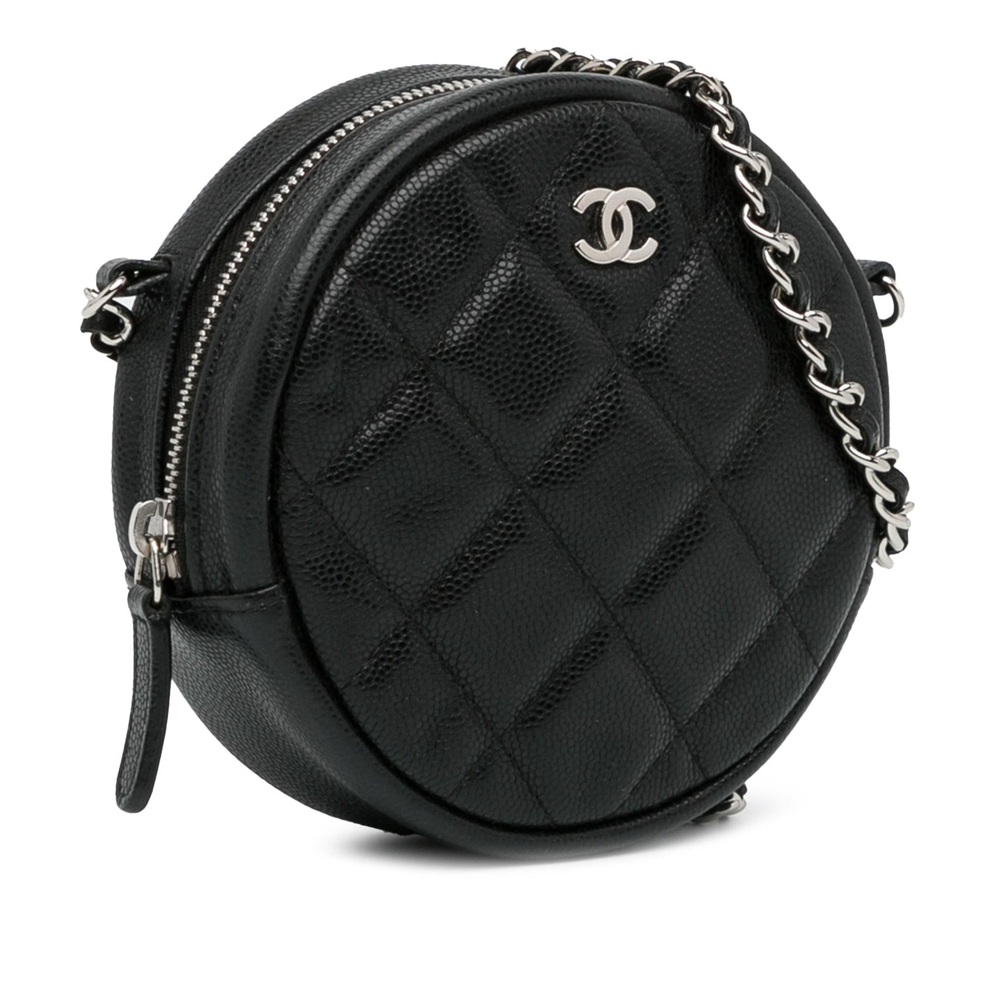 Chanel CC Quilted Caviar Round Clutch Bag With Chain